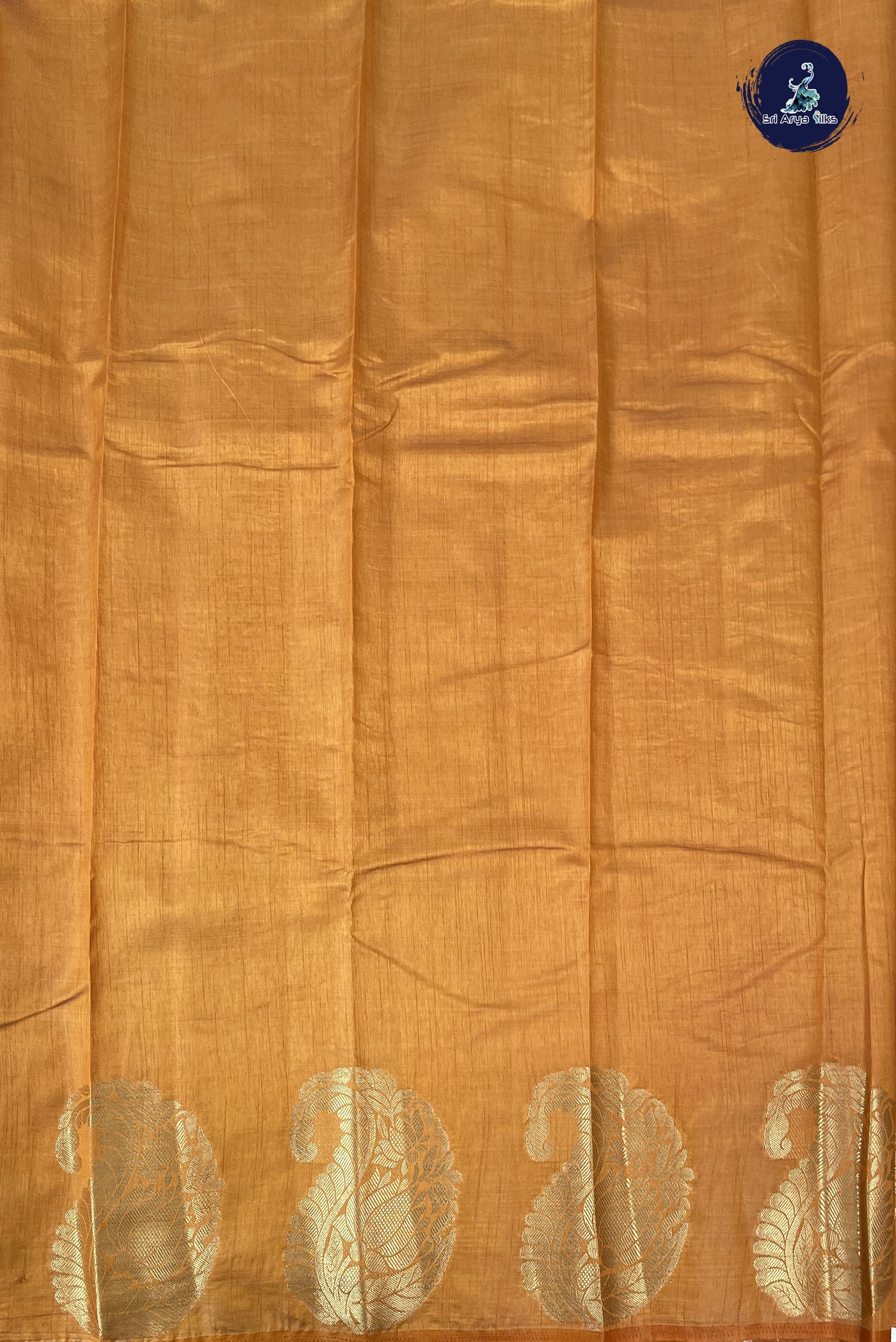 Golden Mustard Semi Tussar Saree With Plain Pattern