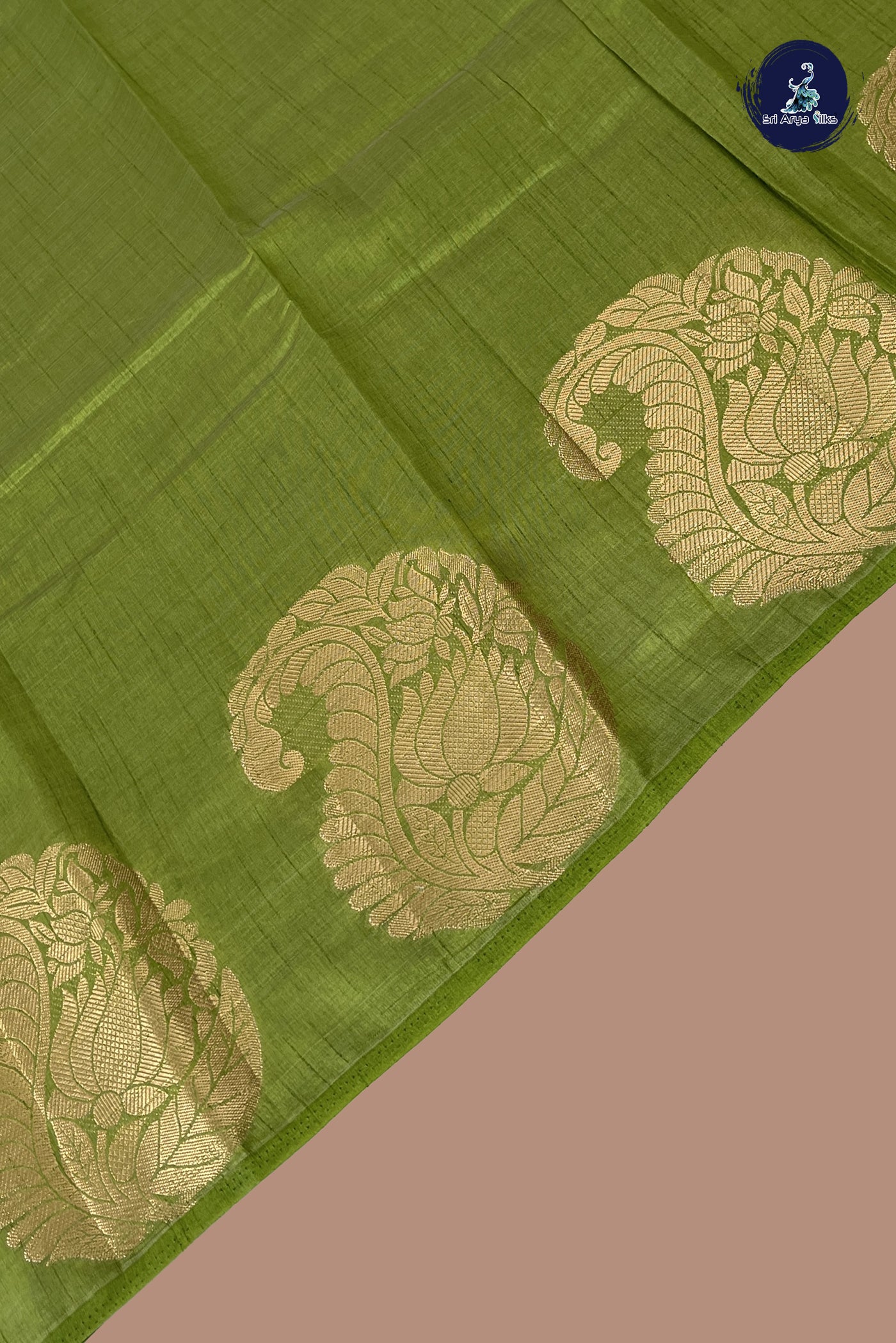 Light Green Semi Tussar Saree With Plain Pattern