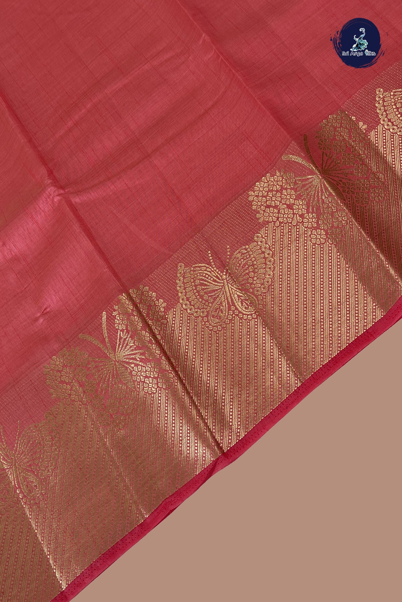 Pink Semi Tussar Saree With Plain Pattern
