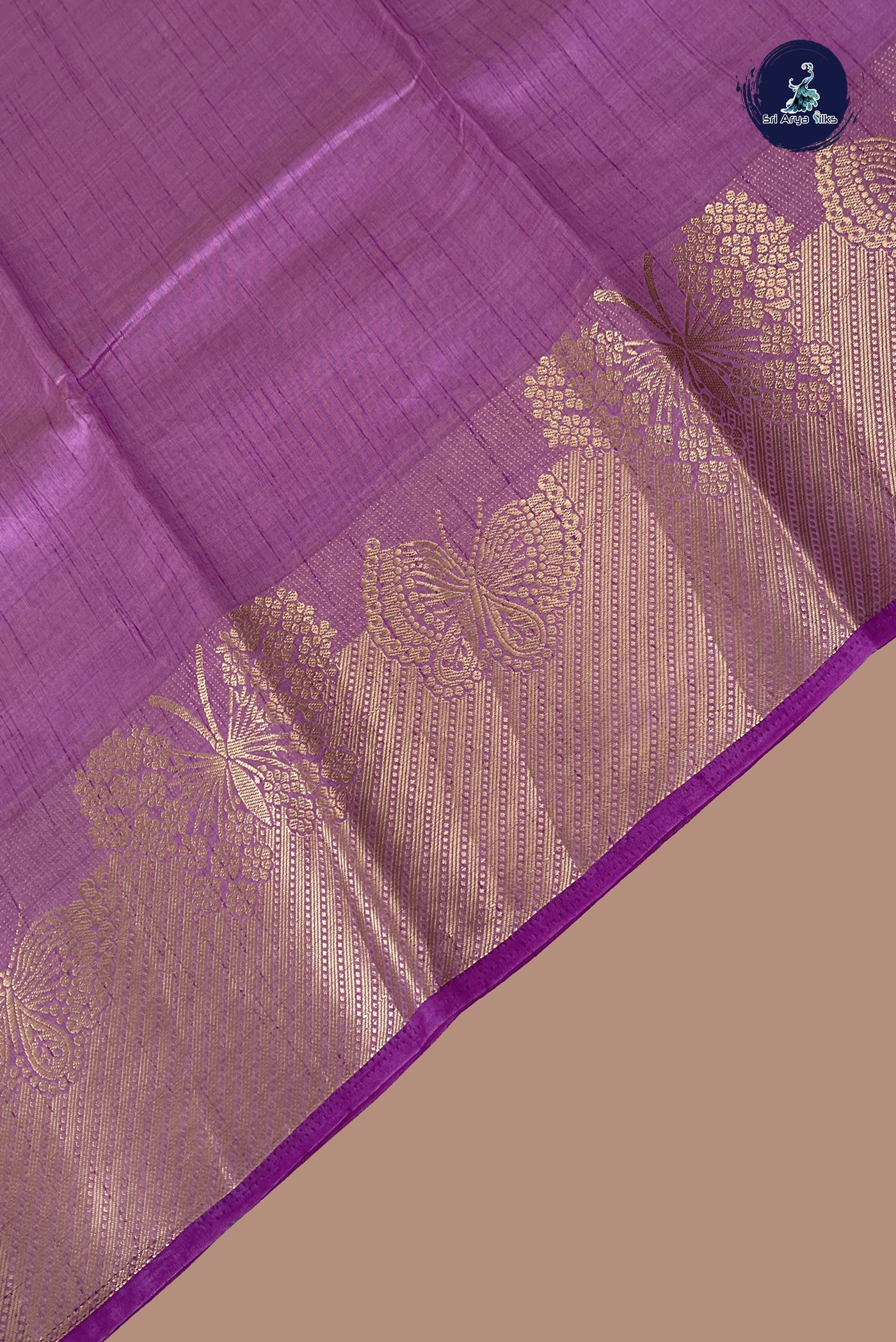 Lavender Semi Tussar Saree With Plain Pattern