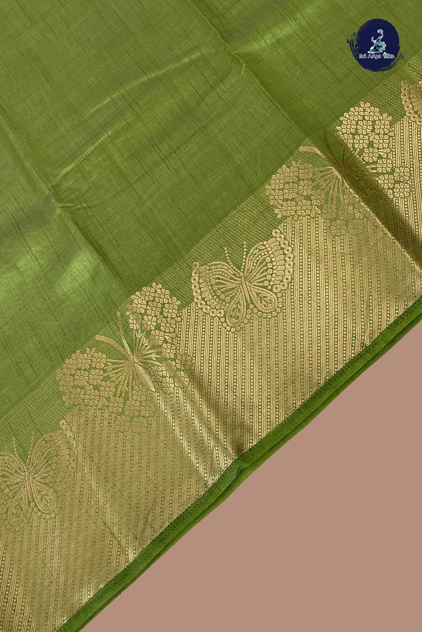Light Green Semi Tussar Saree With Plain Pattern