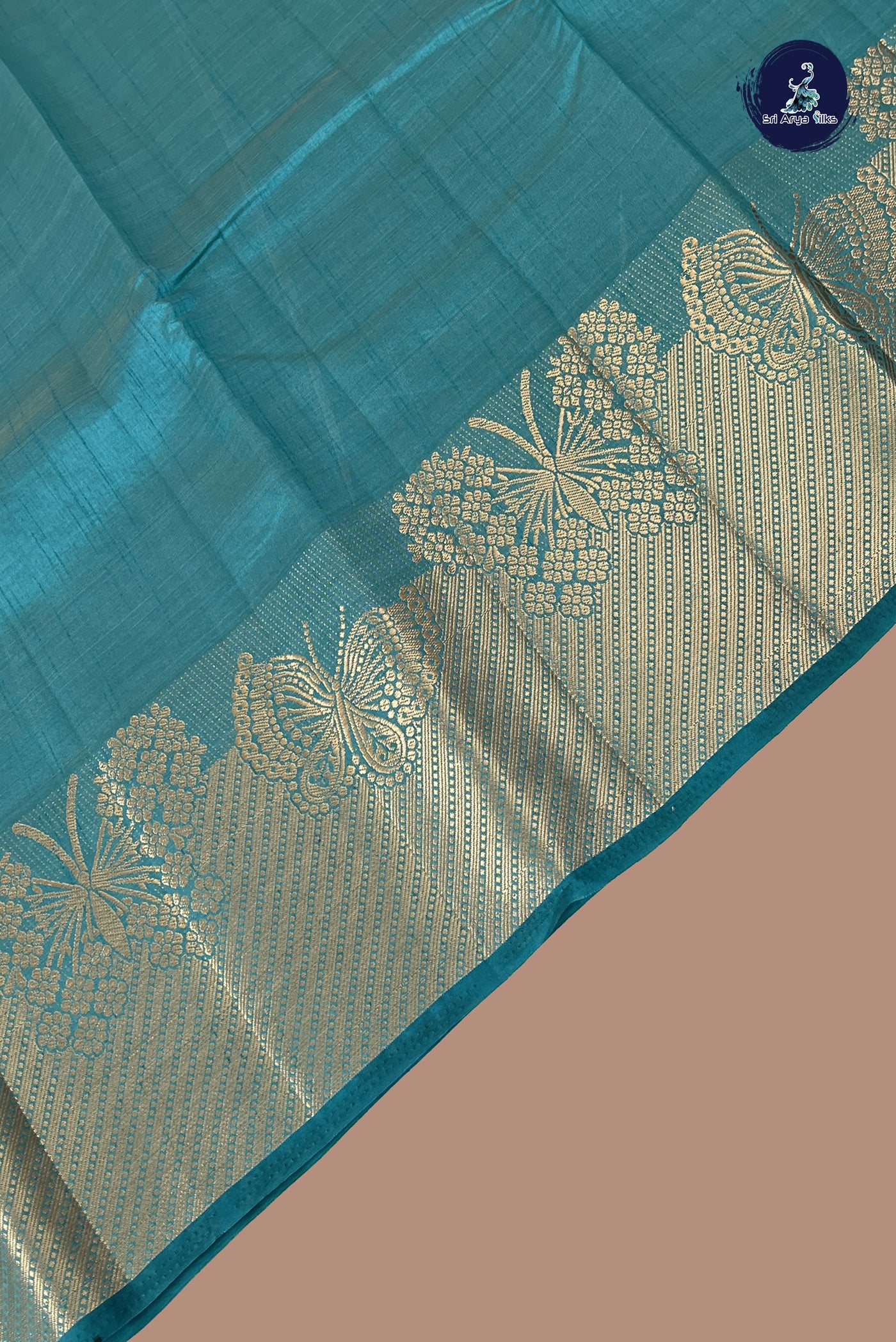 Teal Semi Tussar Saree With Plain Pattern