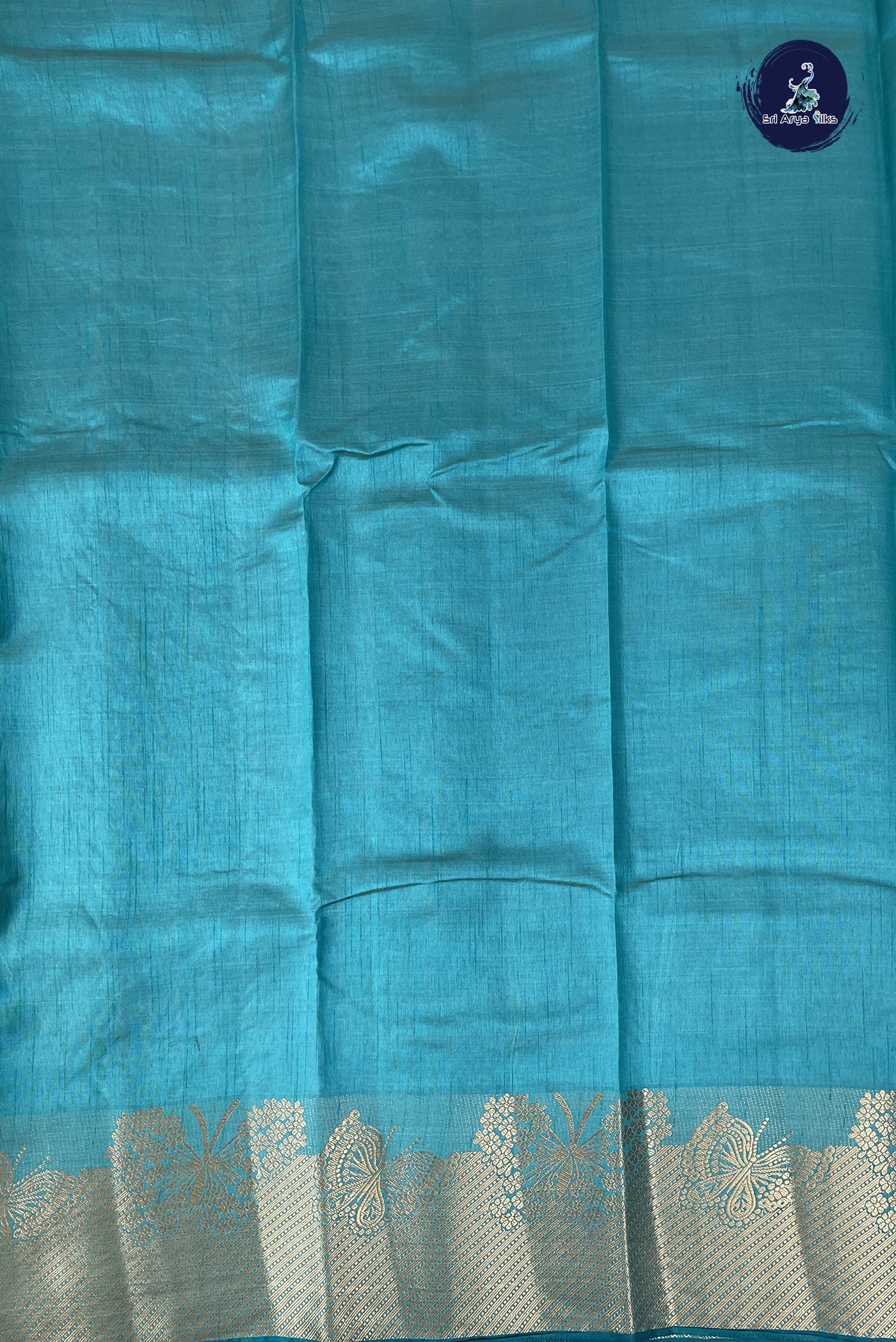 Teal Semi Tussar Saree With Plain Pattern
