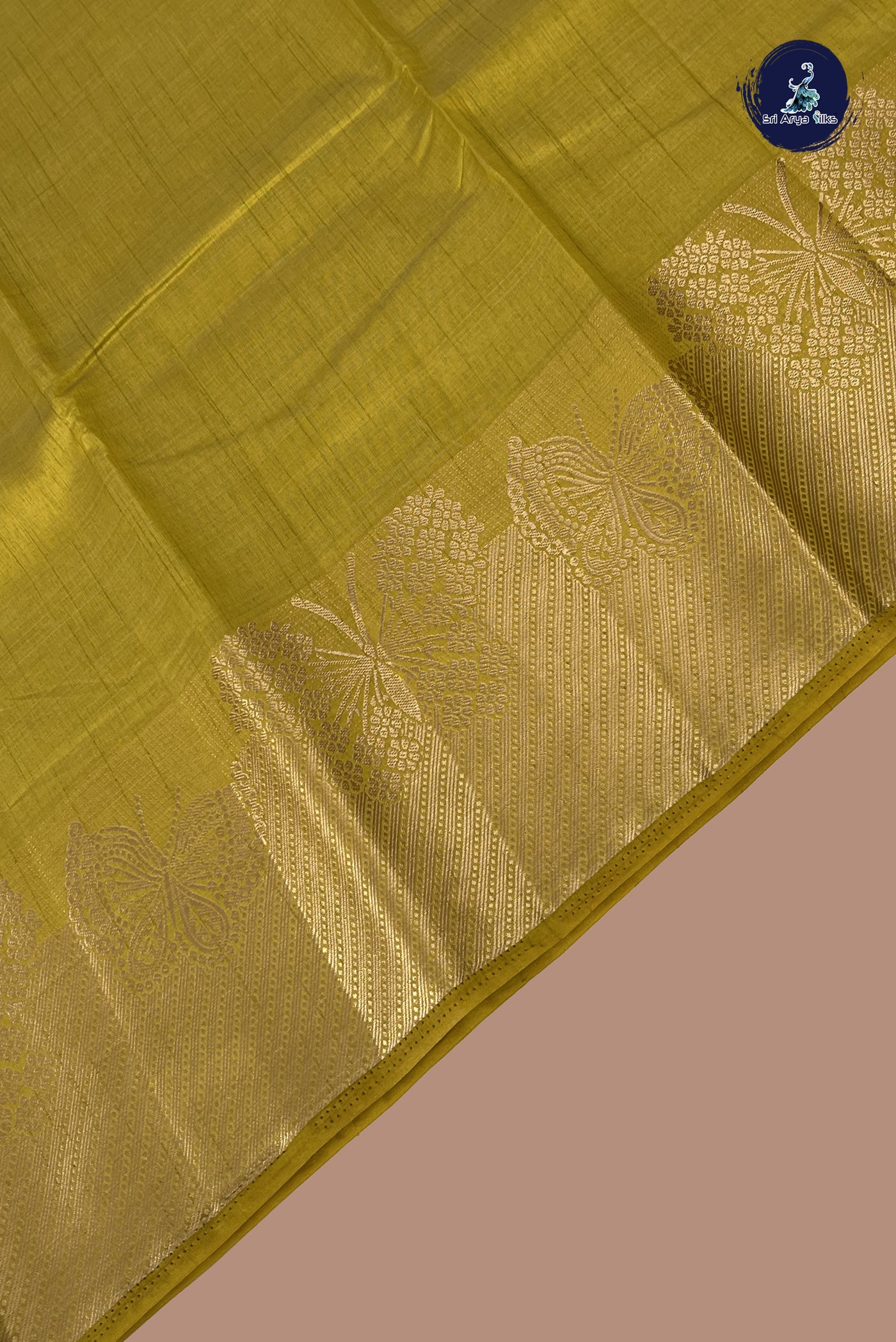 Yellow Semi Tussar Saree With Plain Pattern