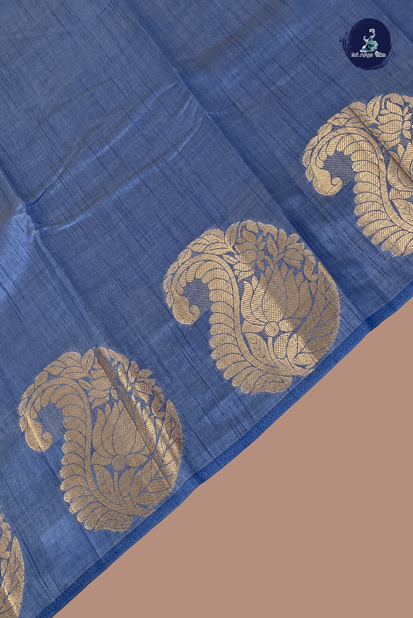 Blue Semi Tussar Saree With Plain Pattern
