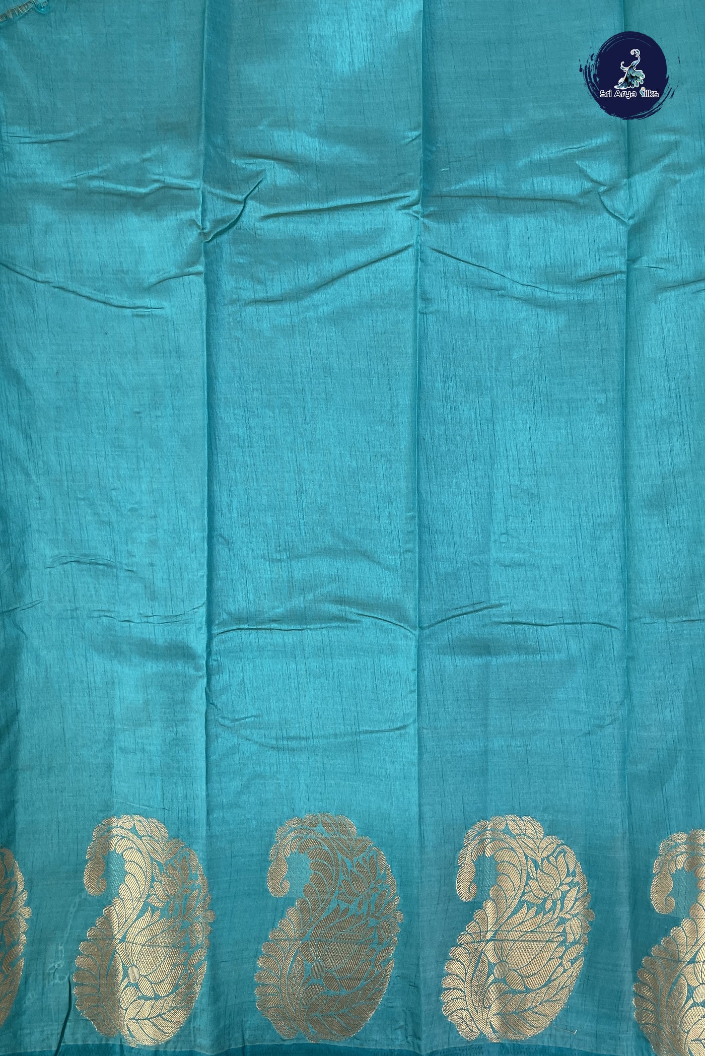 Turquoise Semi Tussar Saree With Plain Pattern