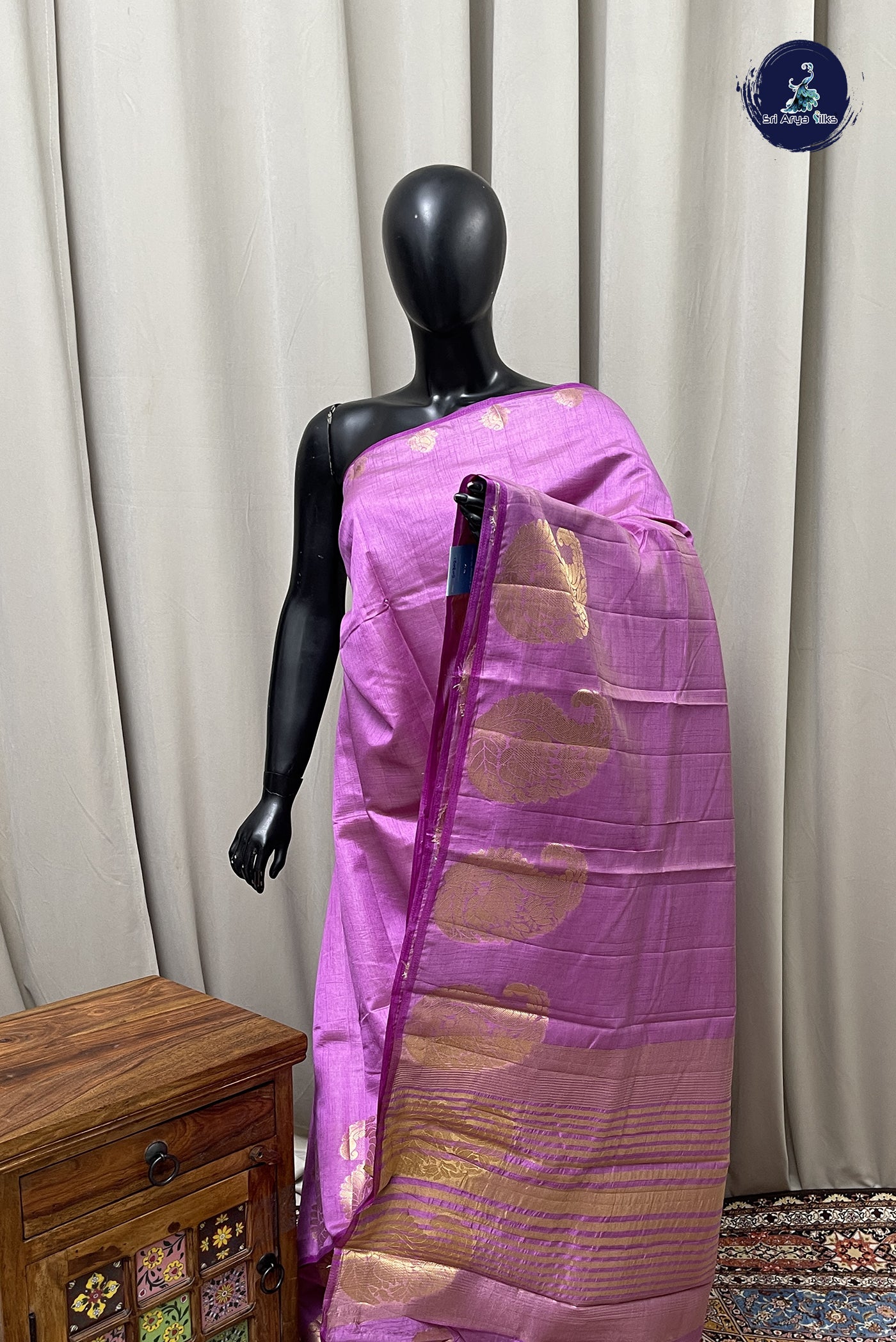 Purple Semi Tussar Saree With Plain Pattern