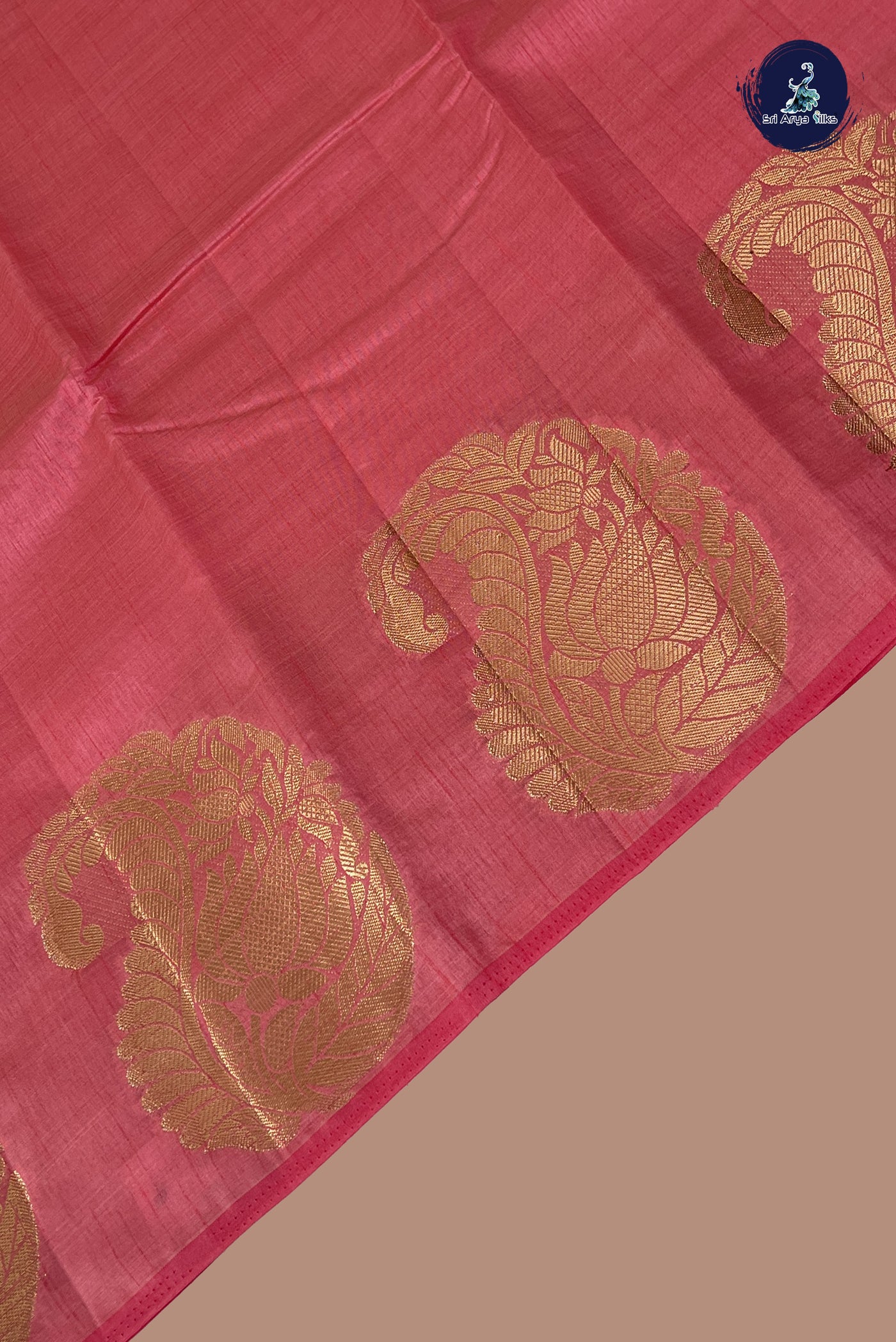Light Pink Semi Tussar Saree With Plain Pattern