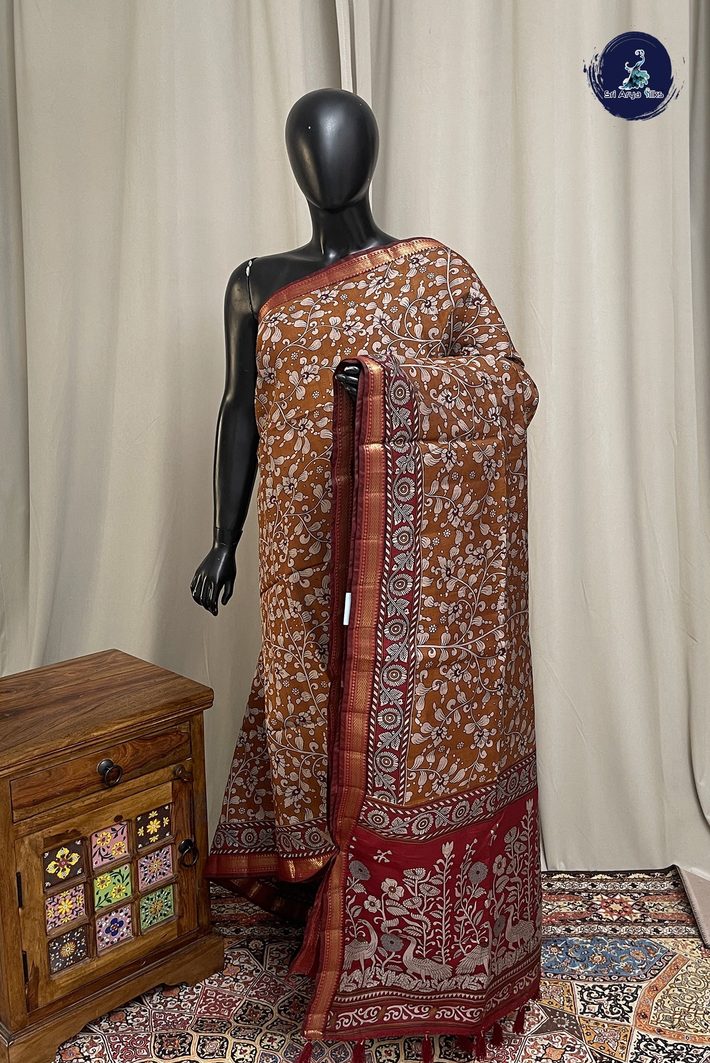 Mustard Yellow Chanderi Silk Cotton Saree With Printed Pattern