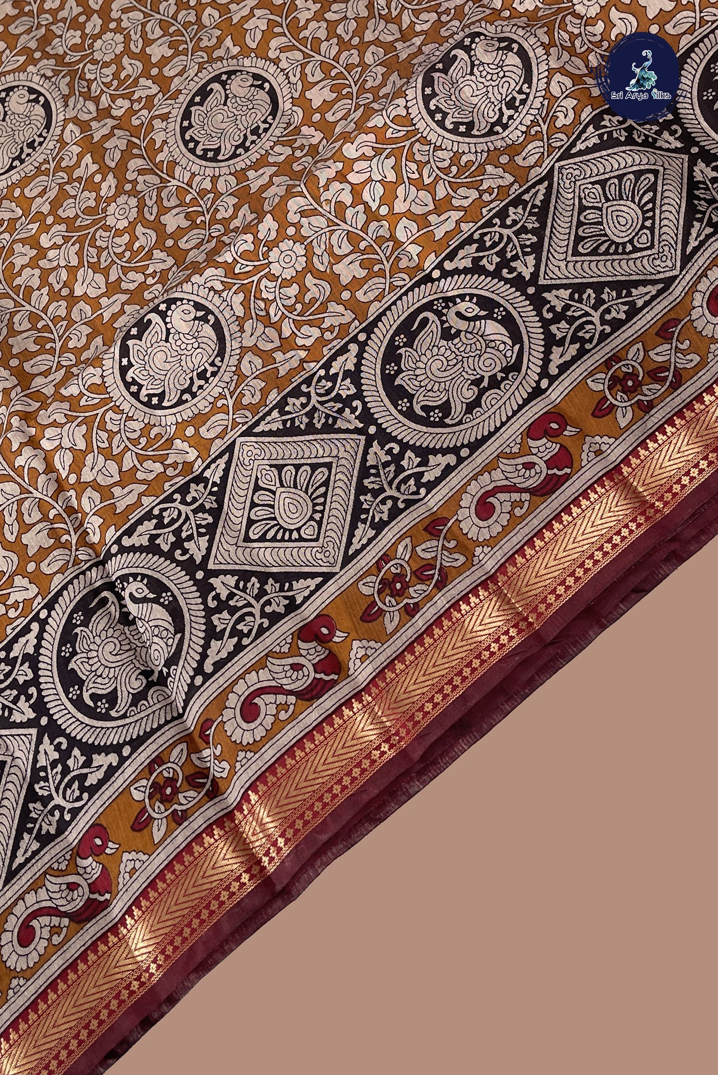 Mustard Yellow Chanderi Silk Cotton Saree With Printed Pattern