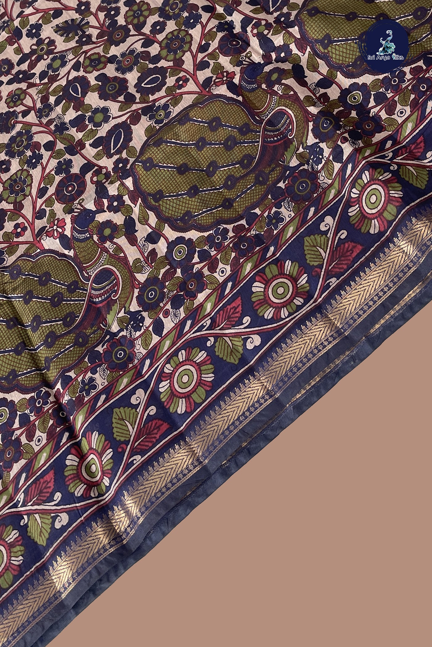 Ivory Chanderi Silk Cotton Saree With Printed Pattern