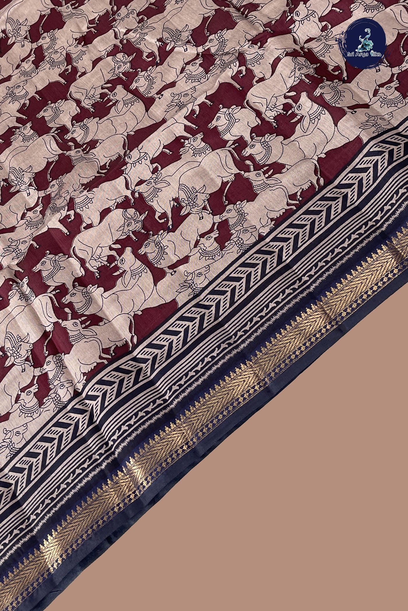 Maroon Chanderi Silk Cotton Saree With Printed Pattern