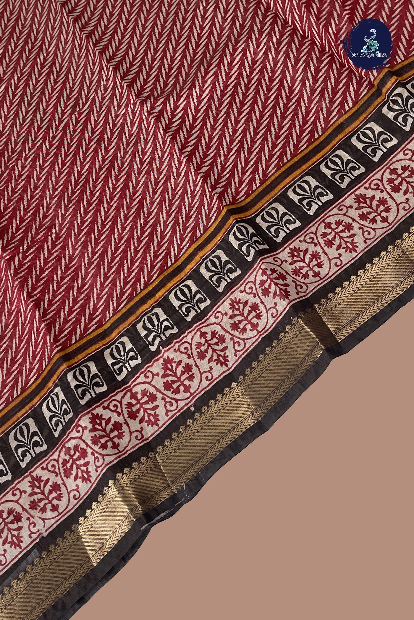 Maroon Chanderi Silk Cotton Saree With Printed Pattern
