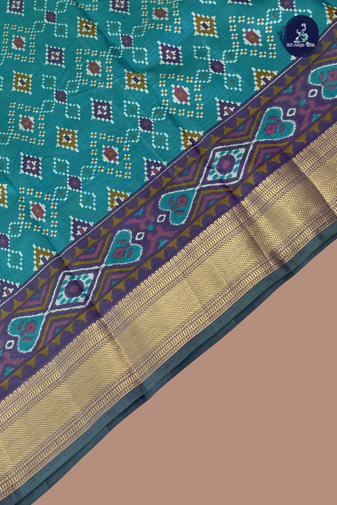 Teal Semi Pattola Saree With Patola Pattern