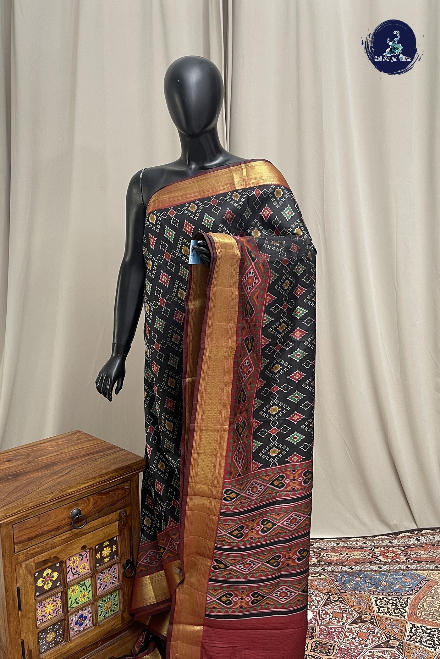Black Semi Pattola Saree With Patola Pattern