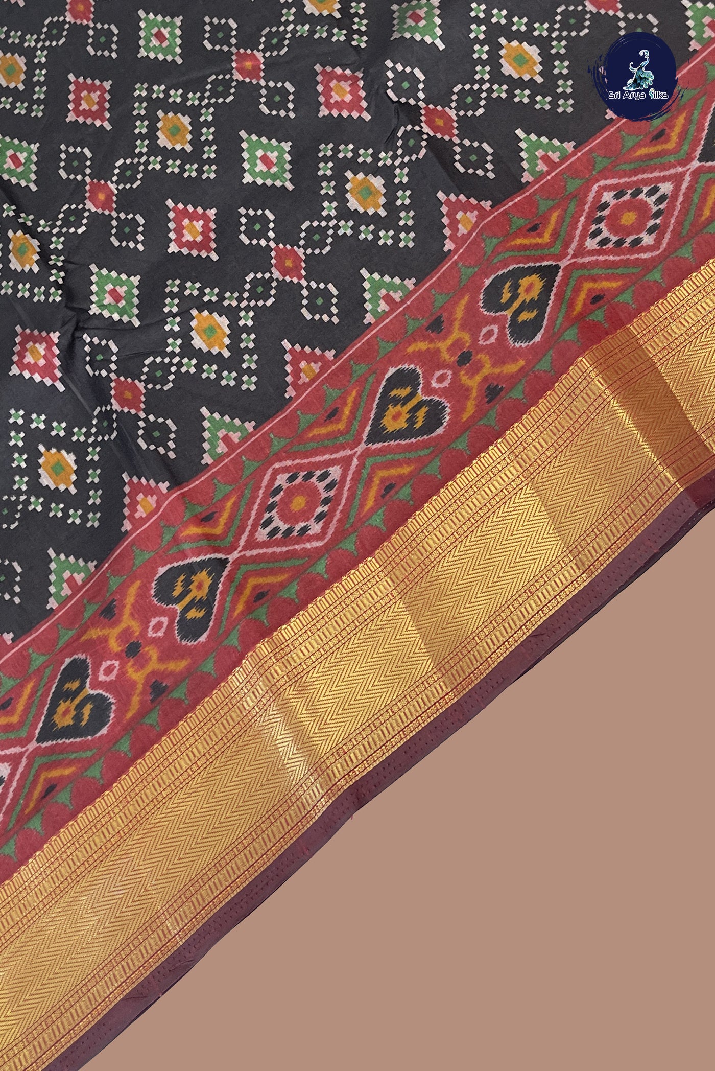 Black Semi Pattola Saree With Patola Pattern