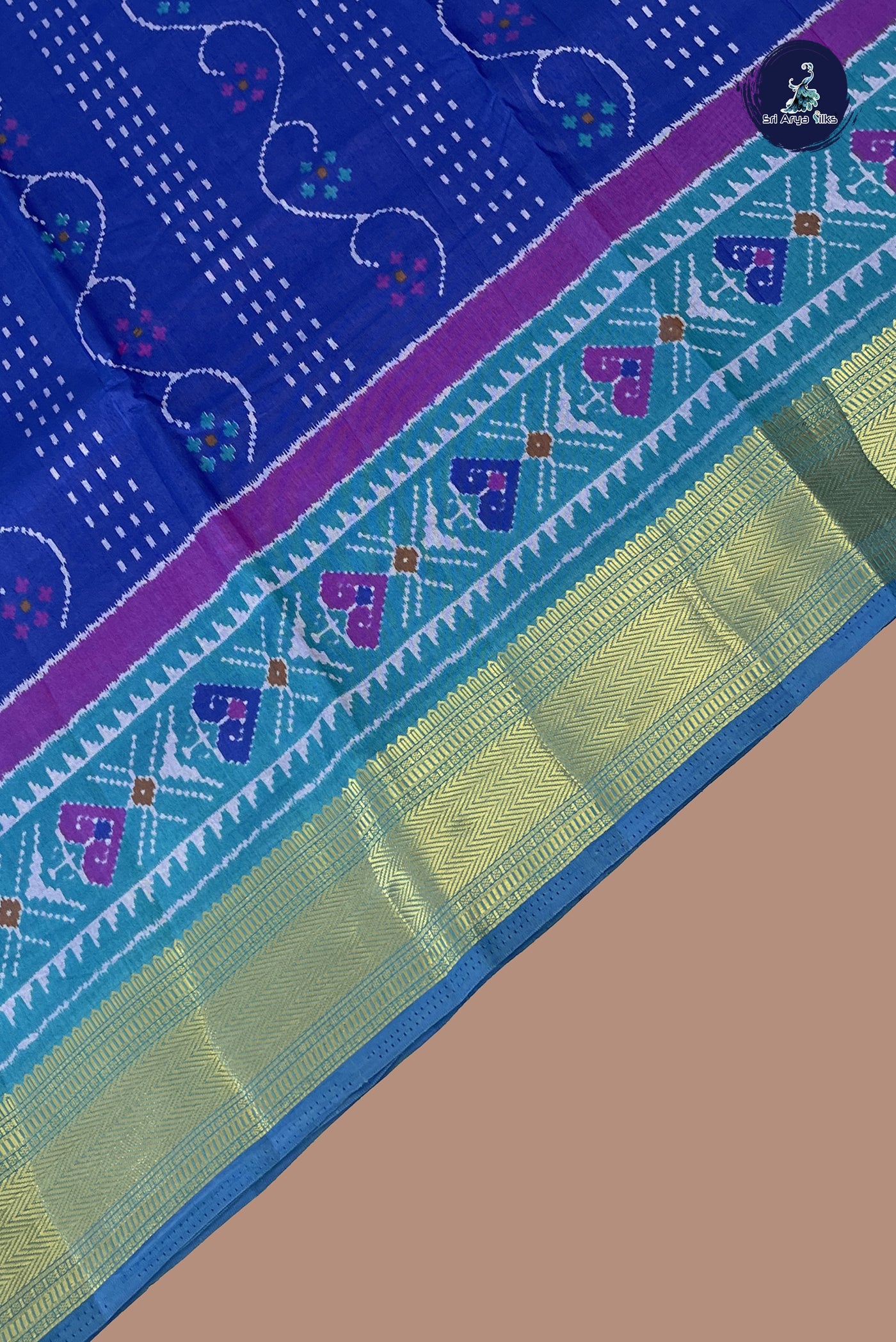 Ink Blue Semi Pattola Saree With Patola Pattern