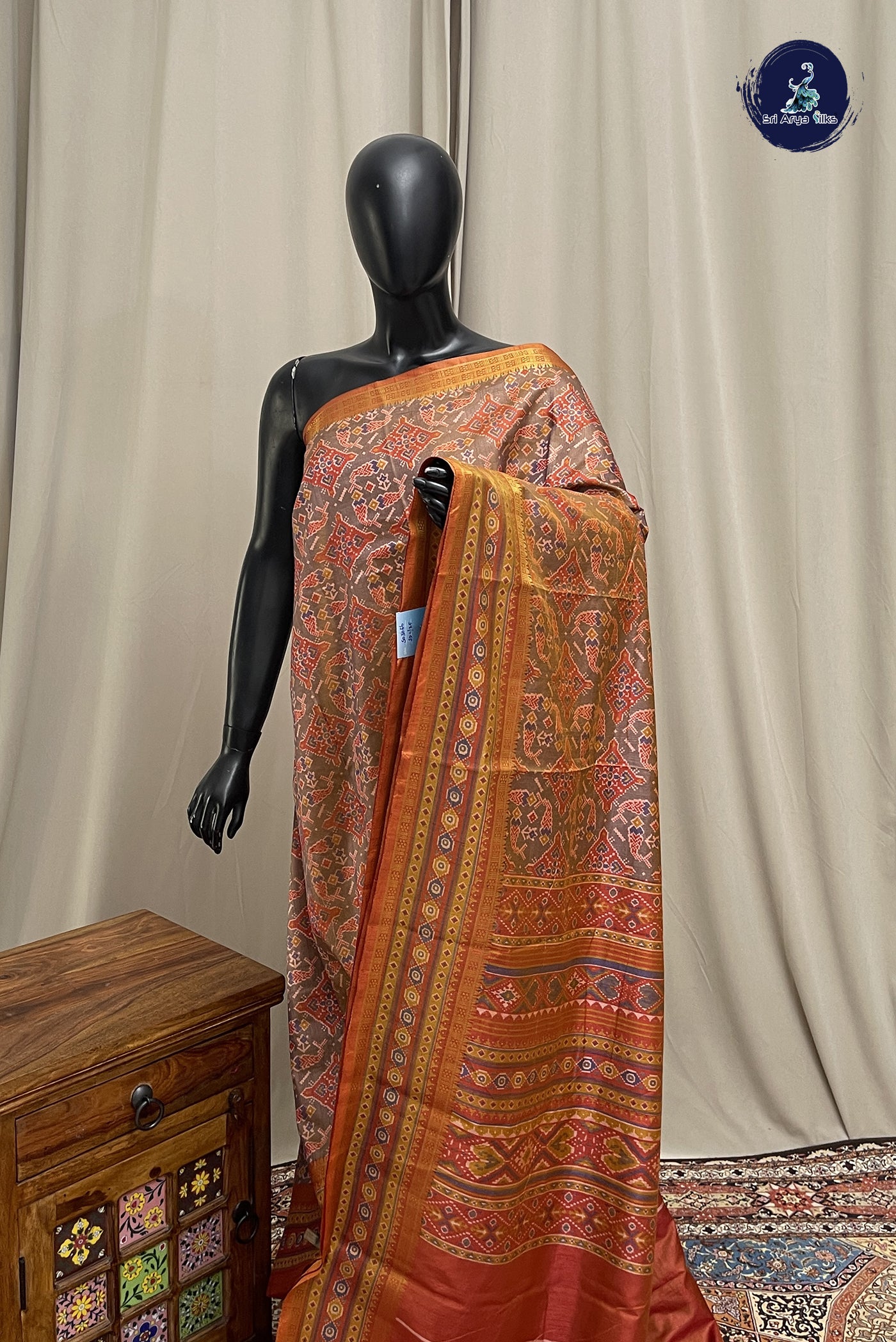 Dual Tone Grey Semi Pattola Saree With Patola Pattern