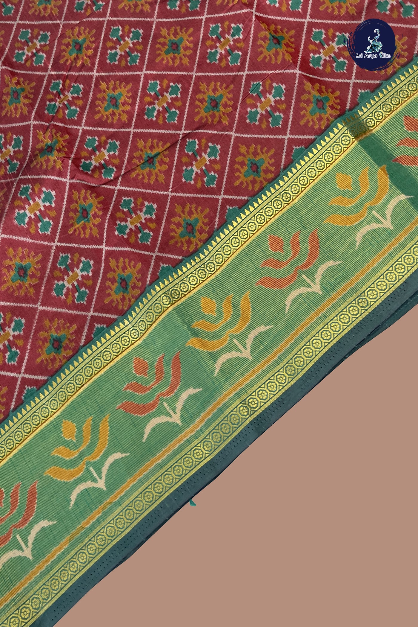 Dual Tone Brown Semi Pattola Saree With Patola Pattern