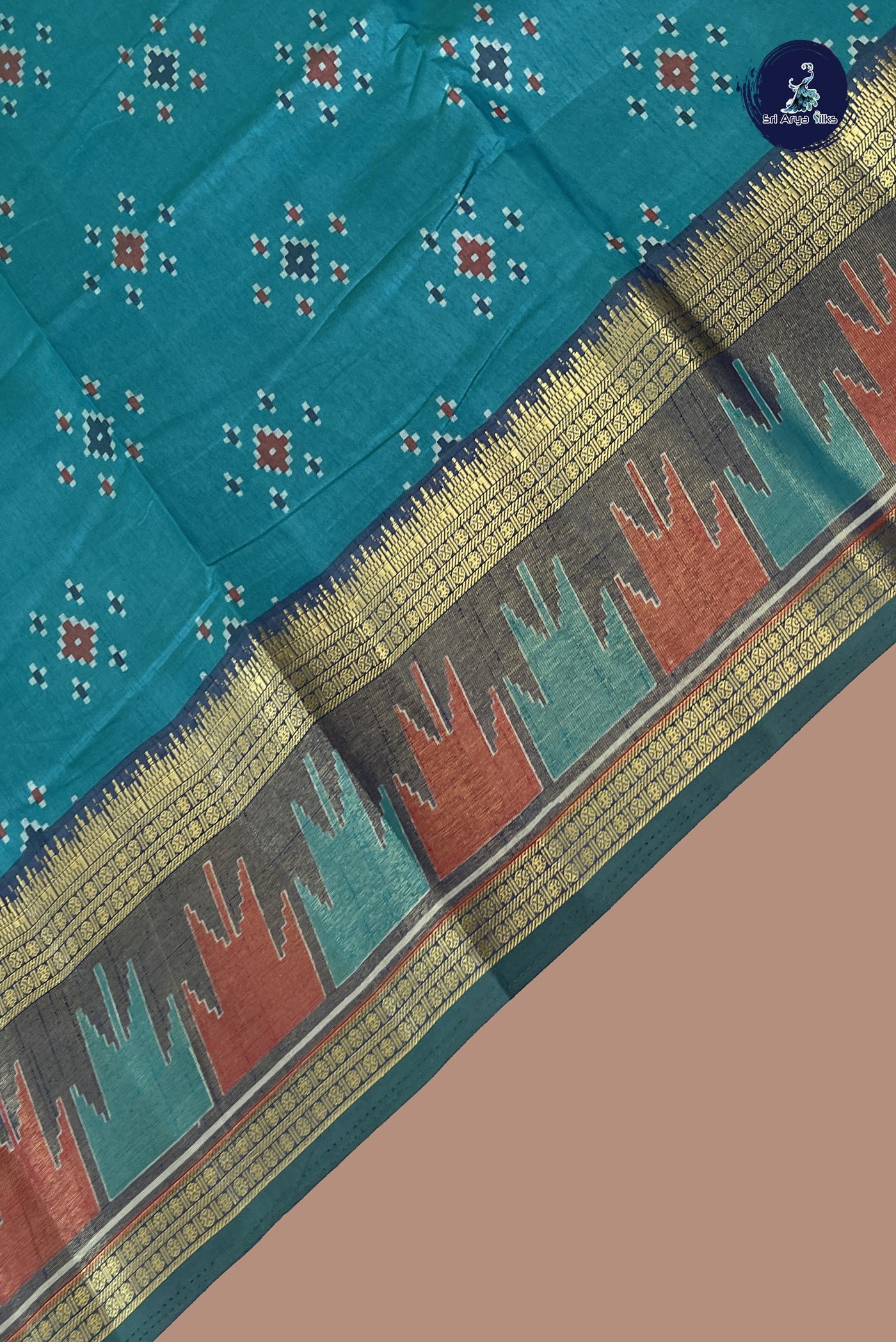 Teal Semi Pattola Saree With Patola Pattern