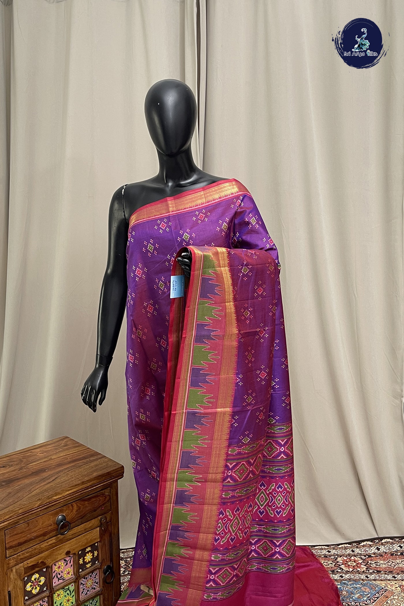 Dual Tone Purple Semi Pattola Saree With Patola Pattern