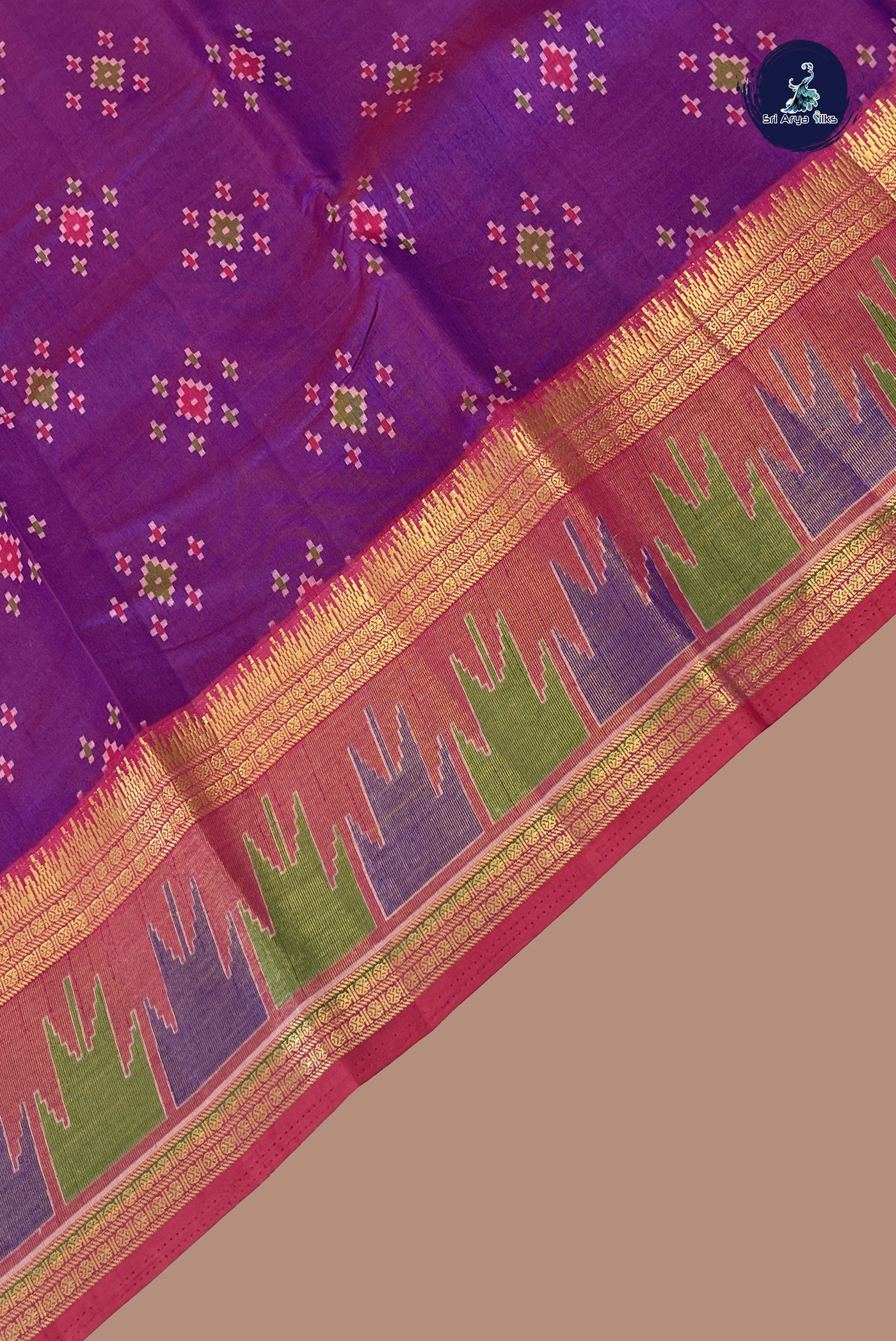 Dual Tone Purple Semi Pattola Saree With Patola Pattern