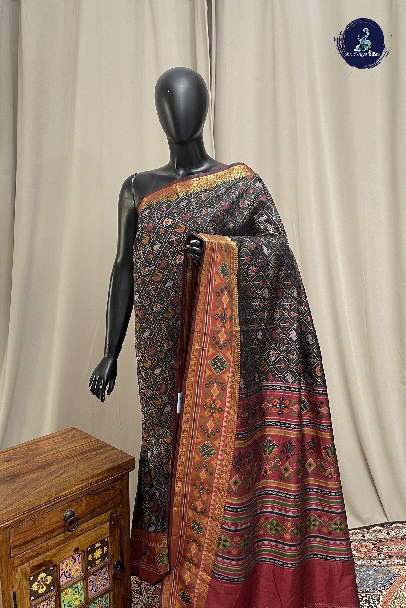 Black Semi Pattola Saree With Patola Pattern