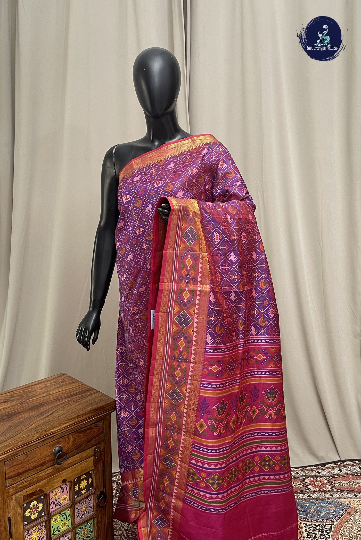 Purple Semi Pattola Saree With Patola Pattern