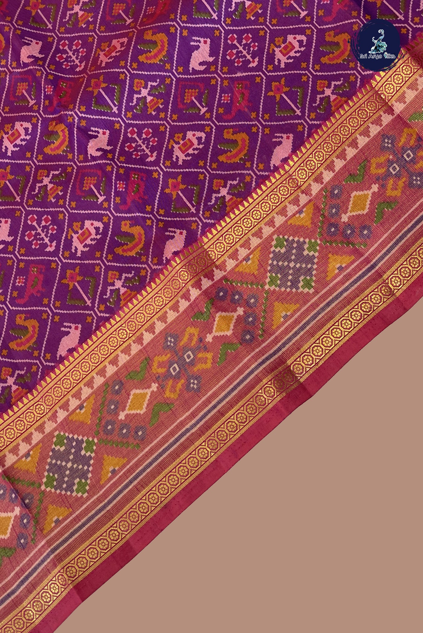 Purple Semi Pattola Saree With Patola Pattern