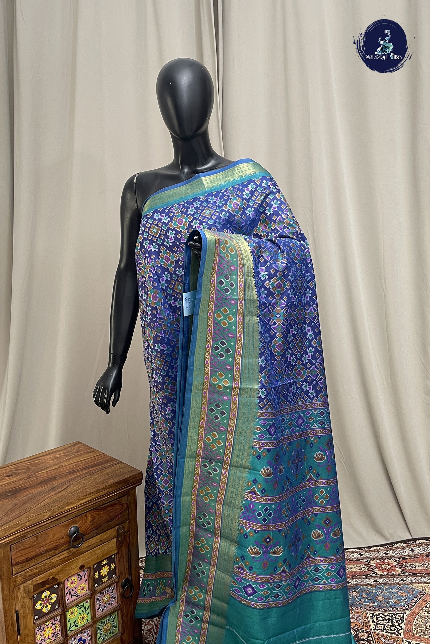 Blue Semi Pattola Saree With Patola Pattern