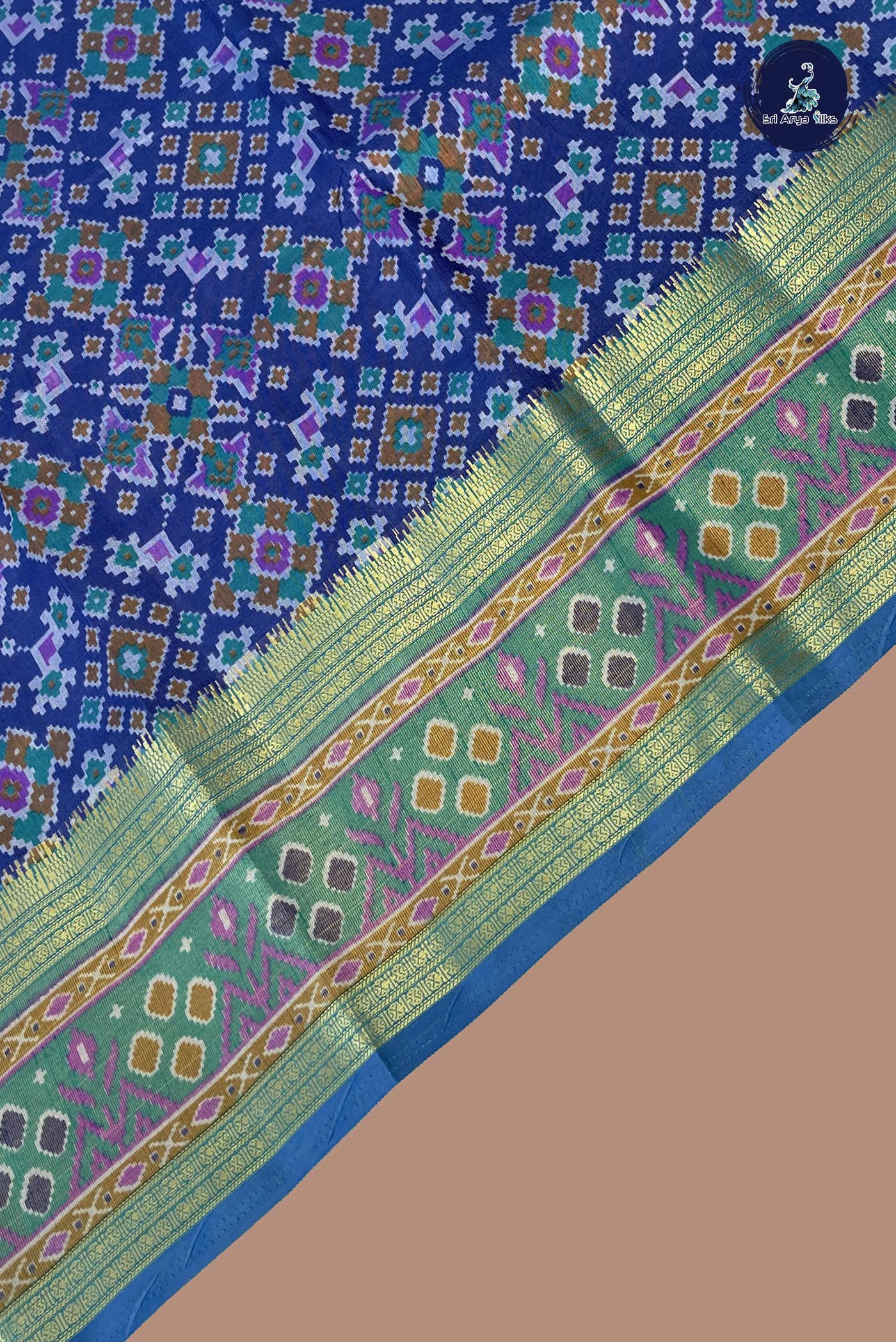 Blue Semi Pattola Saree With Patola Pattern