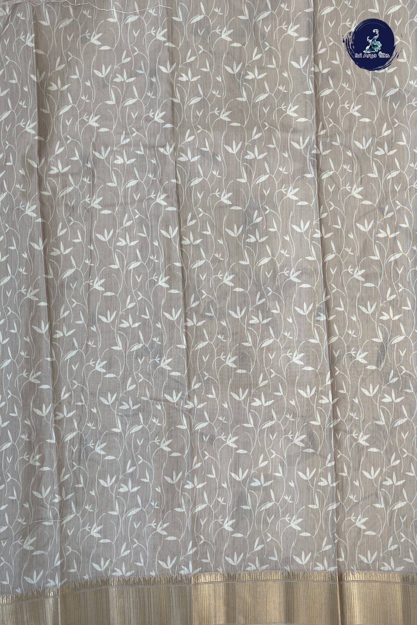 Beige Linen Saree With Printed Pattern