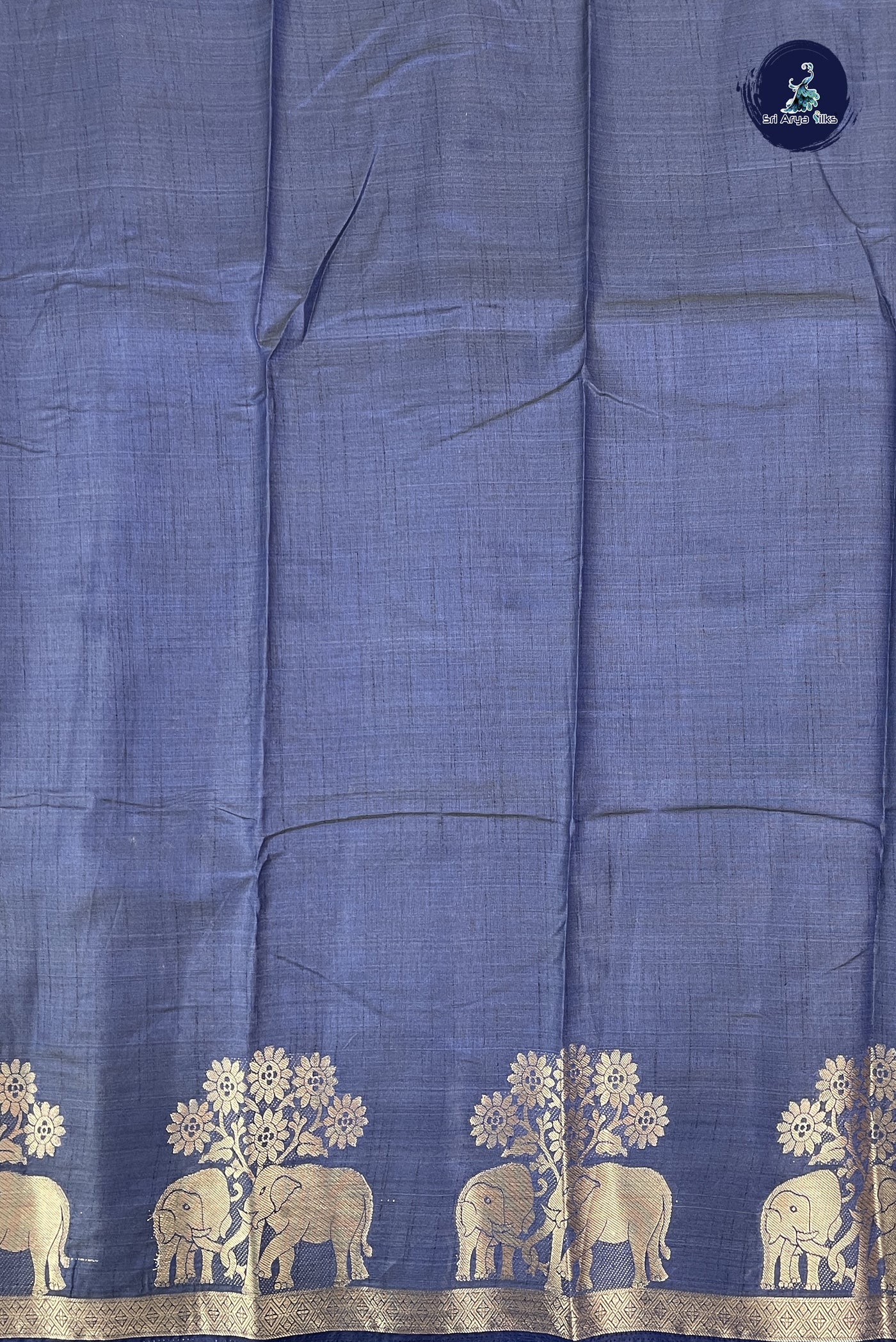 Greyish Blue Semi Tussar Saree With Plain Pattern