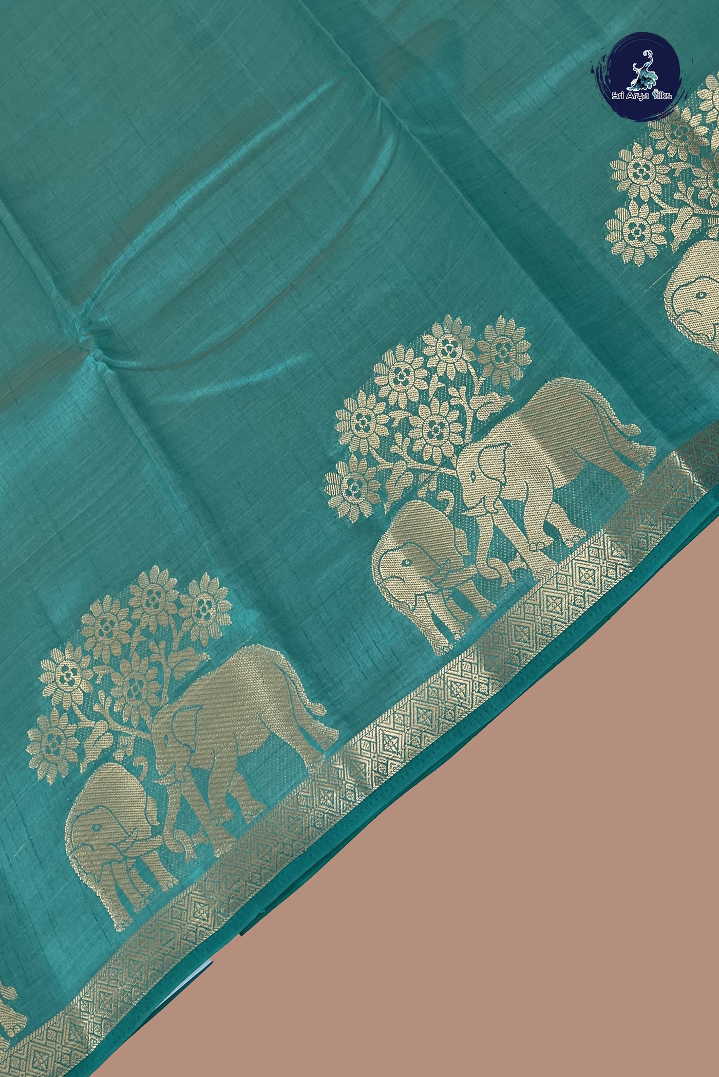 Teal Semi Tussar Saree With Plain Pattern