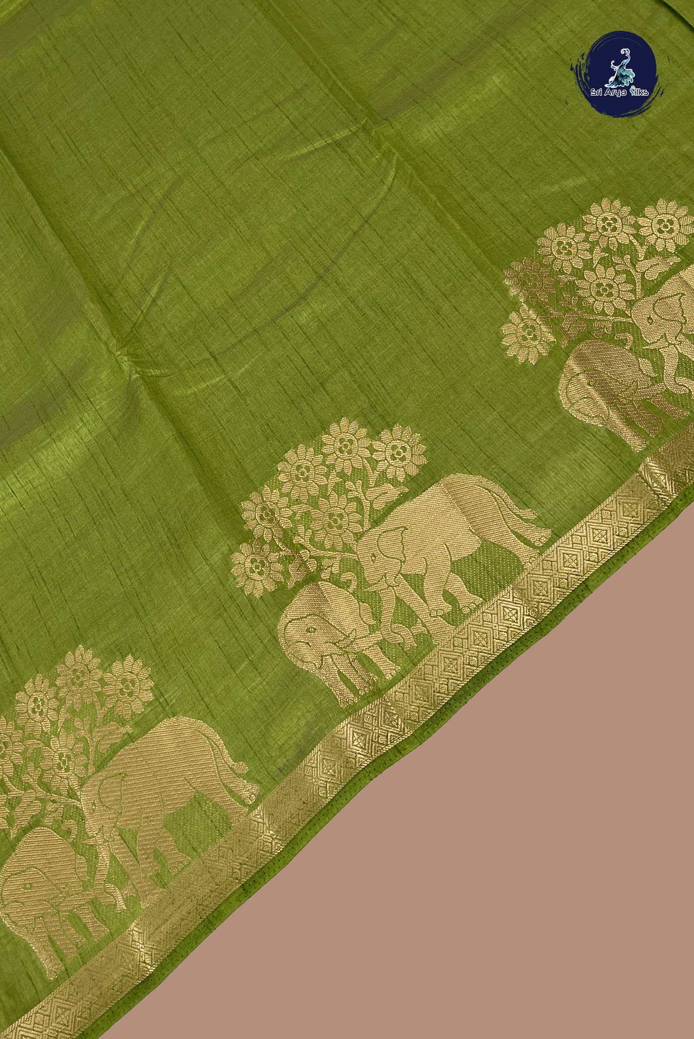 Light Green Semi Tussar Saree With Plain Pattern
