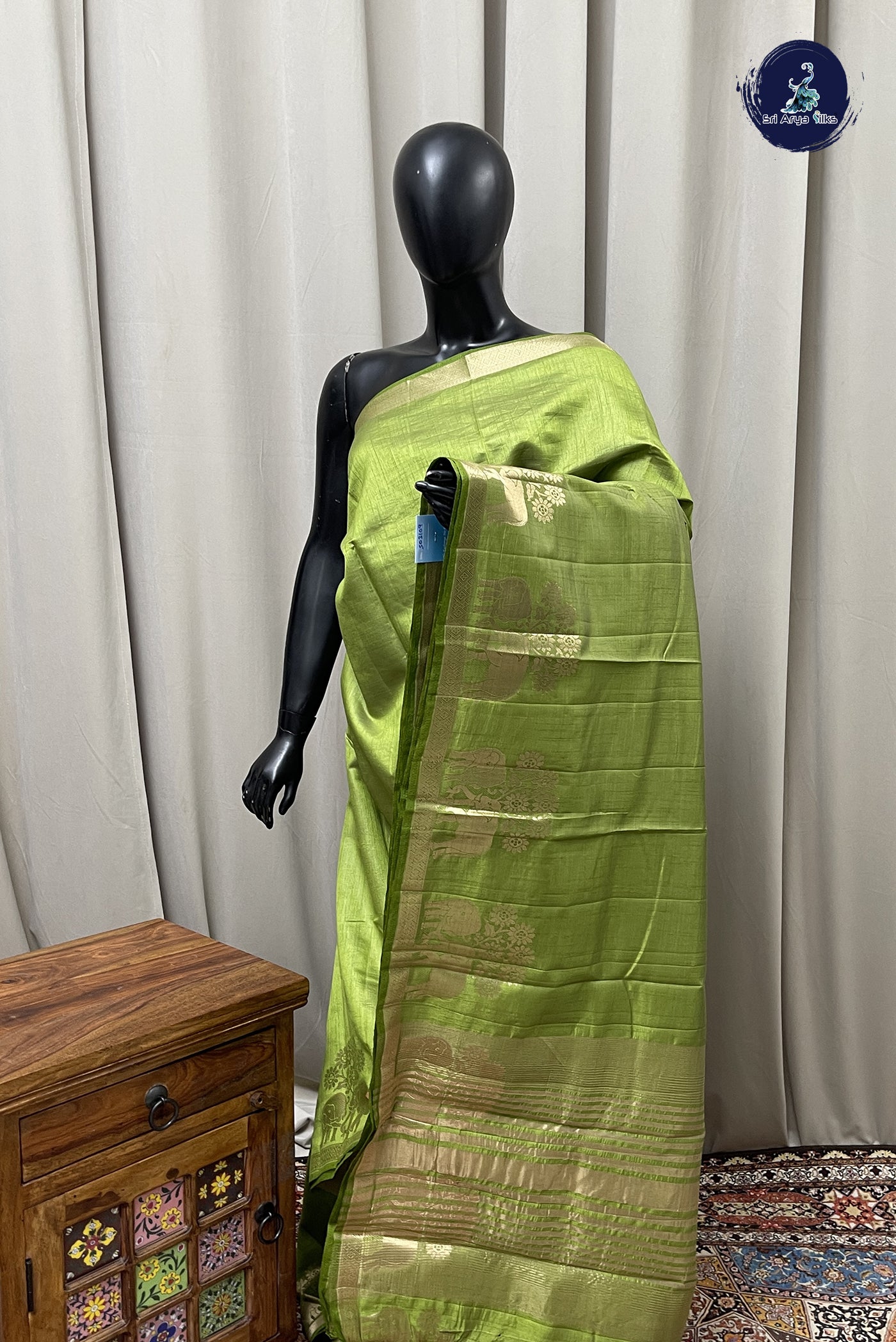 Light Green Semi Tussar Saree With Plain Pattern