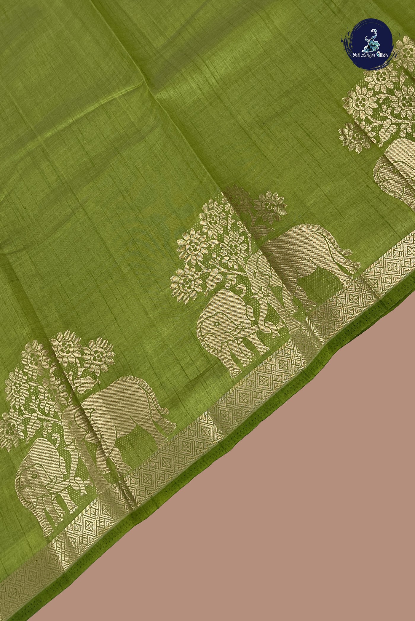 Light Green Semi Tussar Saree With Plain Pattern