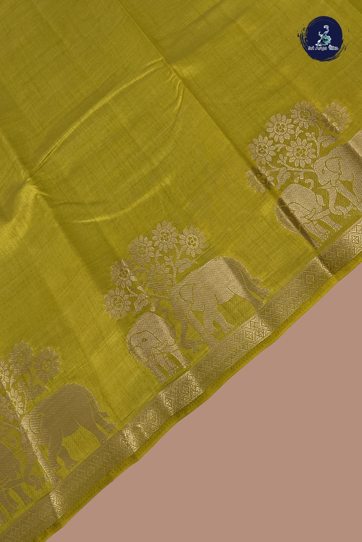 Yellow Semi Tussar Saree With Plain Pattern