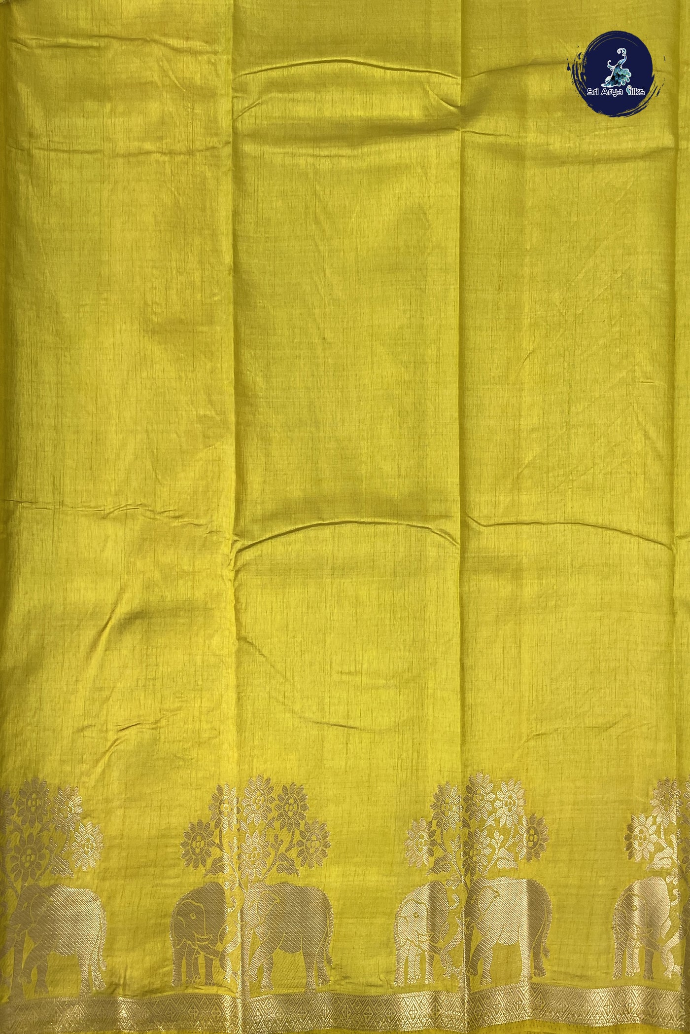 Yellow Semi Tussar Saree With Plain Pattern