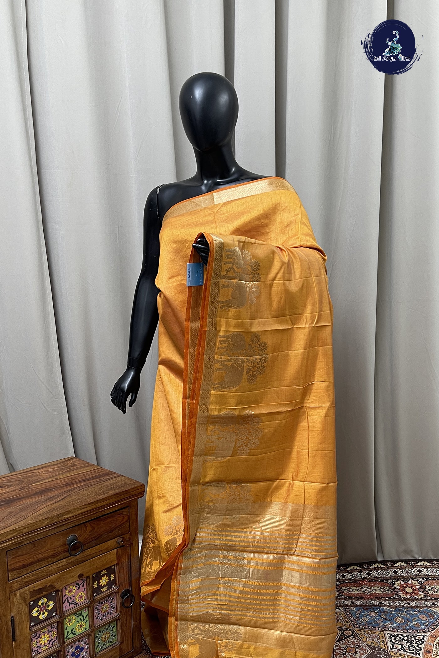 Mustard Semi Tussar Saree With Plain Pattern