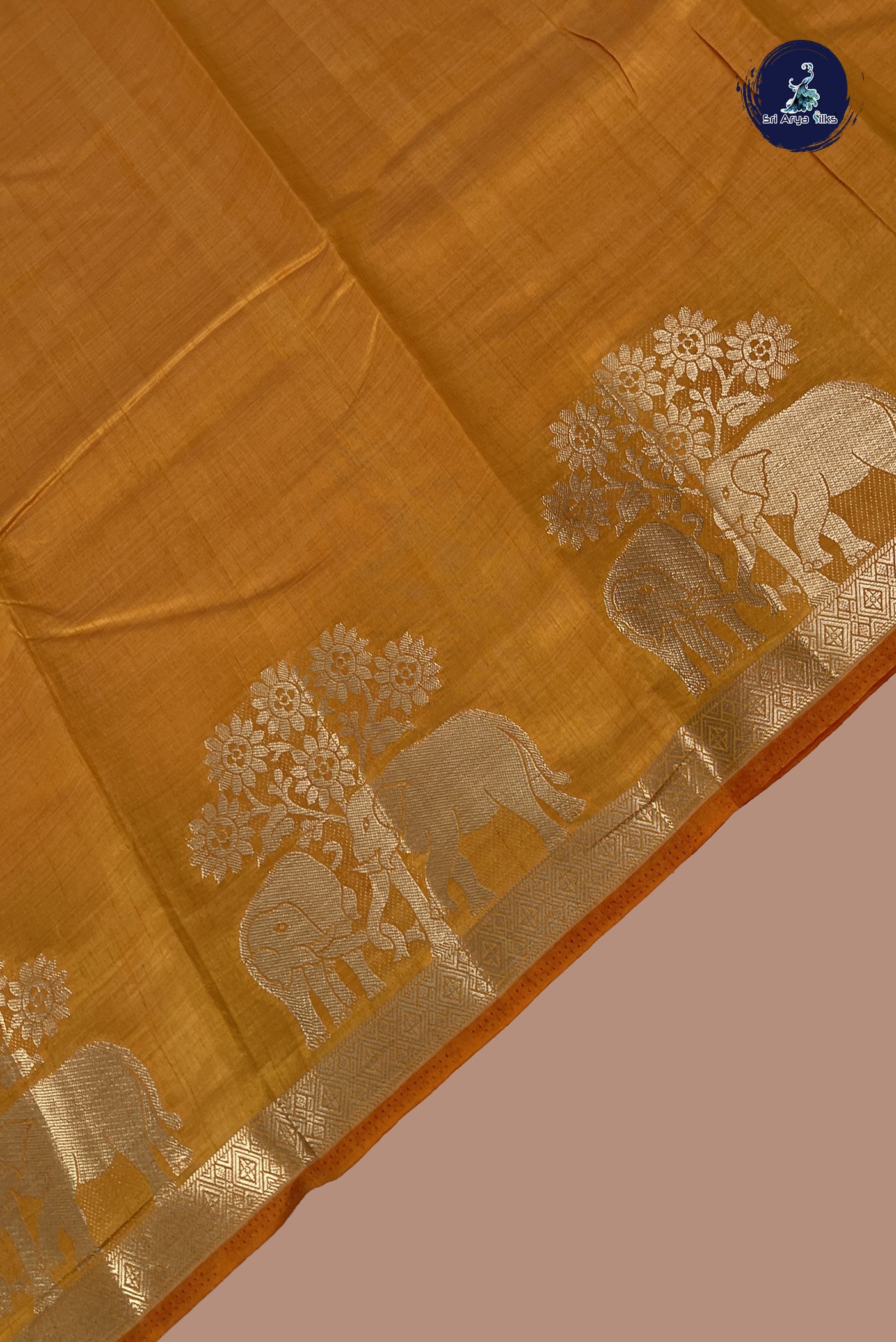 Mustard Semi Tussar Saree With Plain Pattern