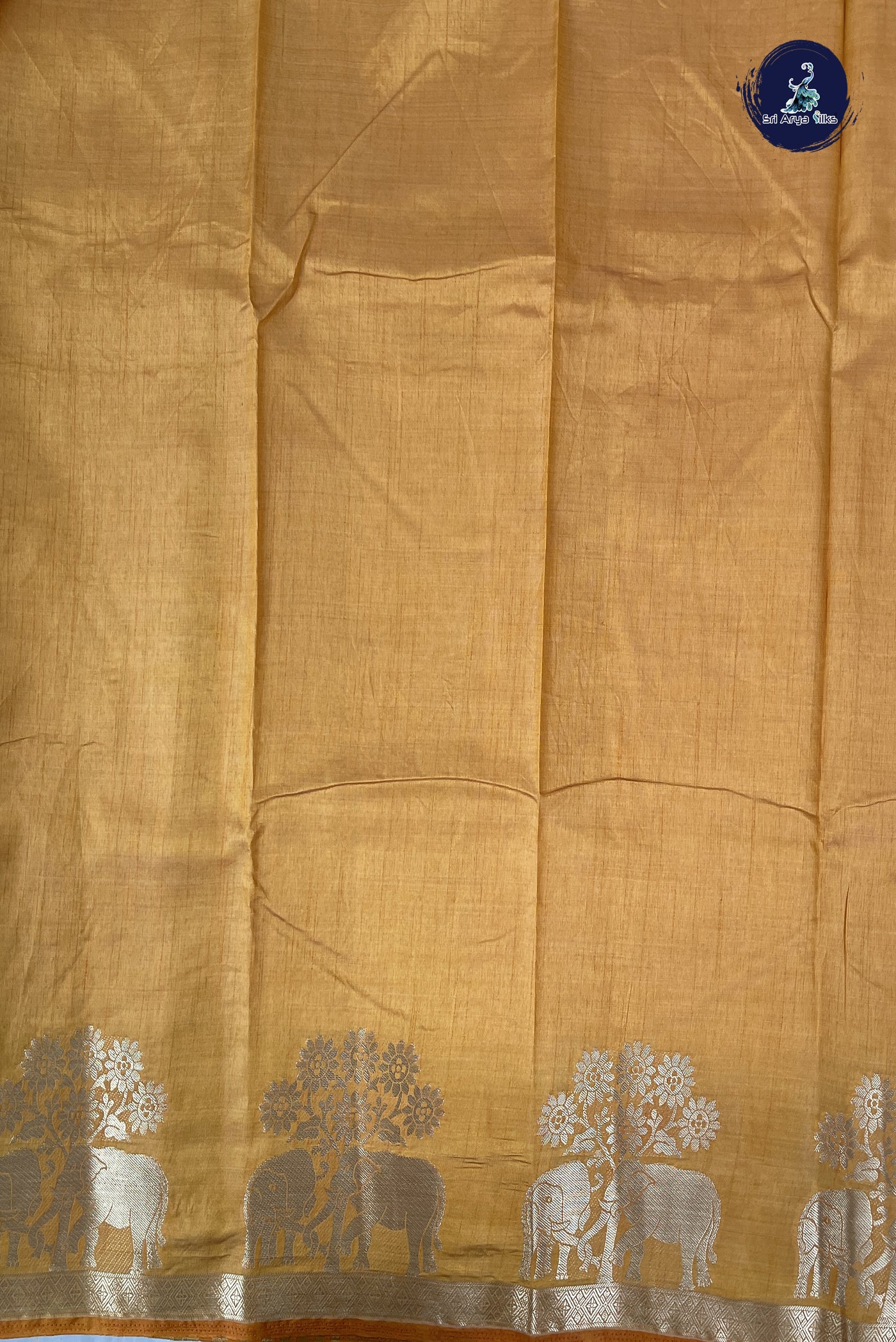 Mustard Semi Tussar Saree With Plain Pattern