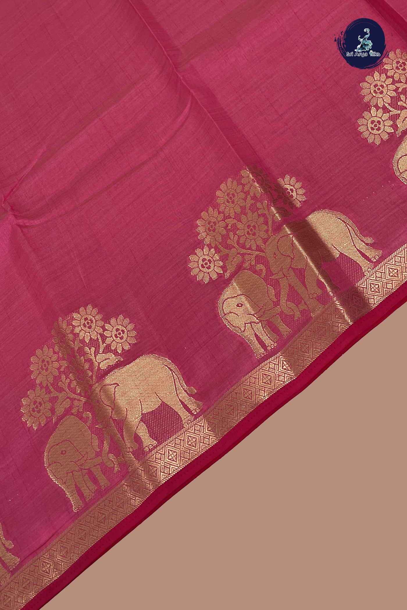 Pink Semi Tussar Saree With Plain Pattern