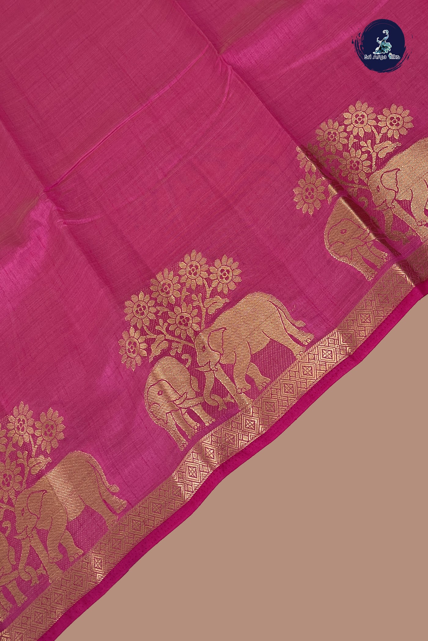 Magenta Pink Semi Tussar Saree With Plain Pattern