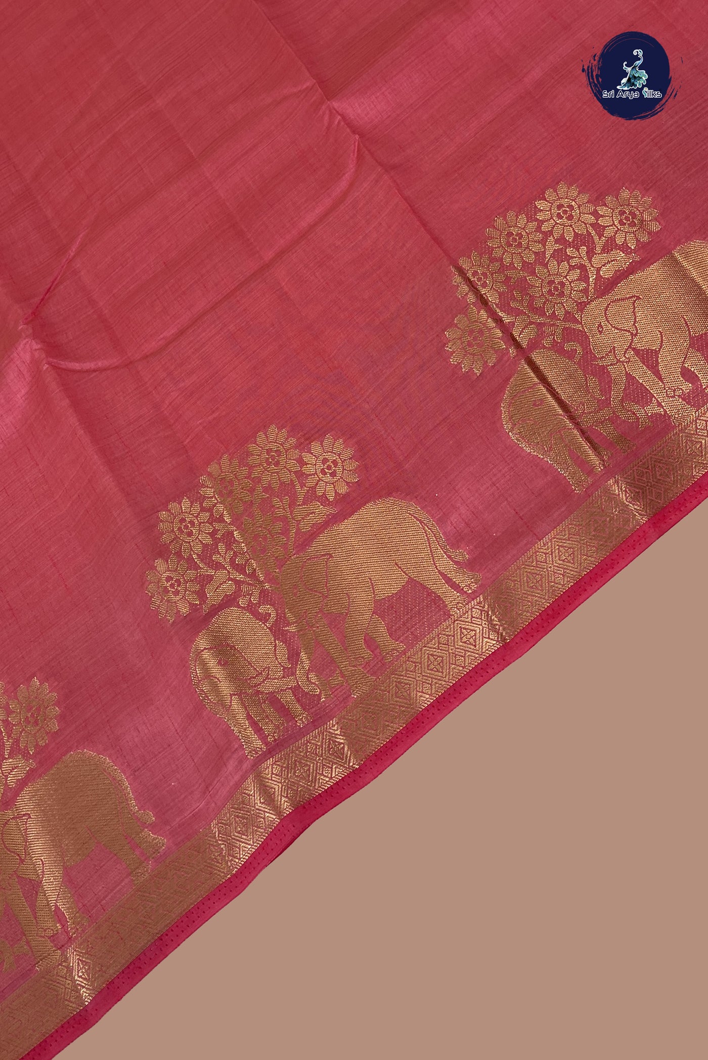 Light Pink Semi Tussar Saree With Plain Pattern