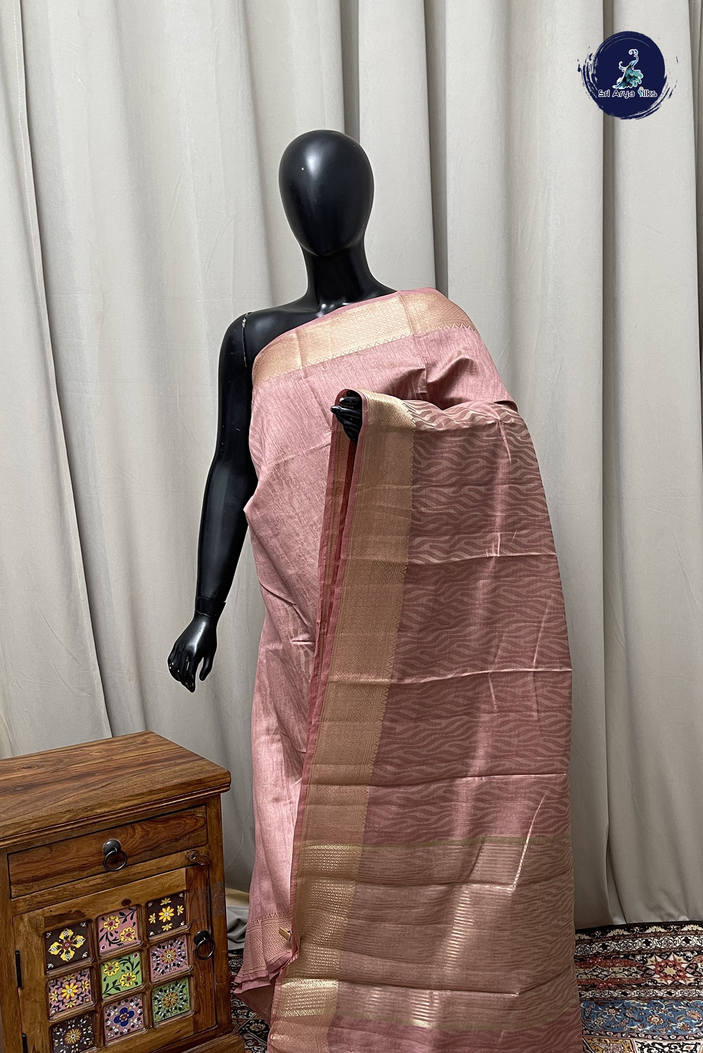 Pastel Shade Semi Tussar Saree With Embossed Pattern