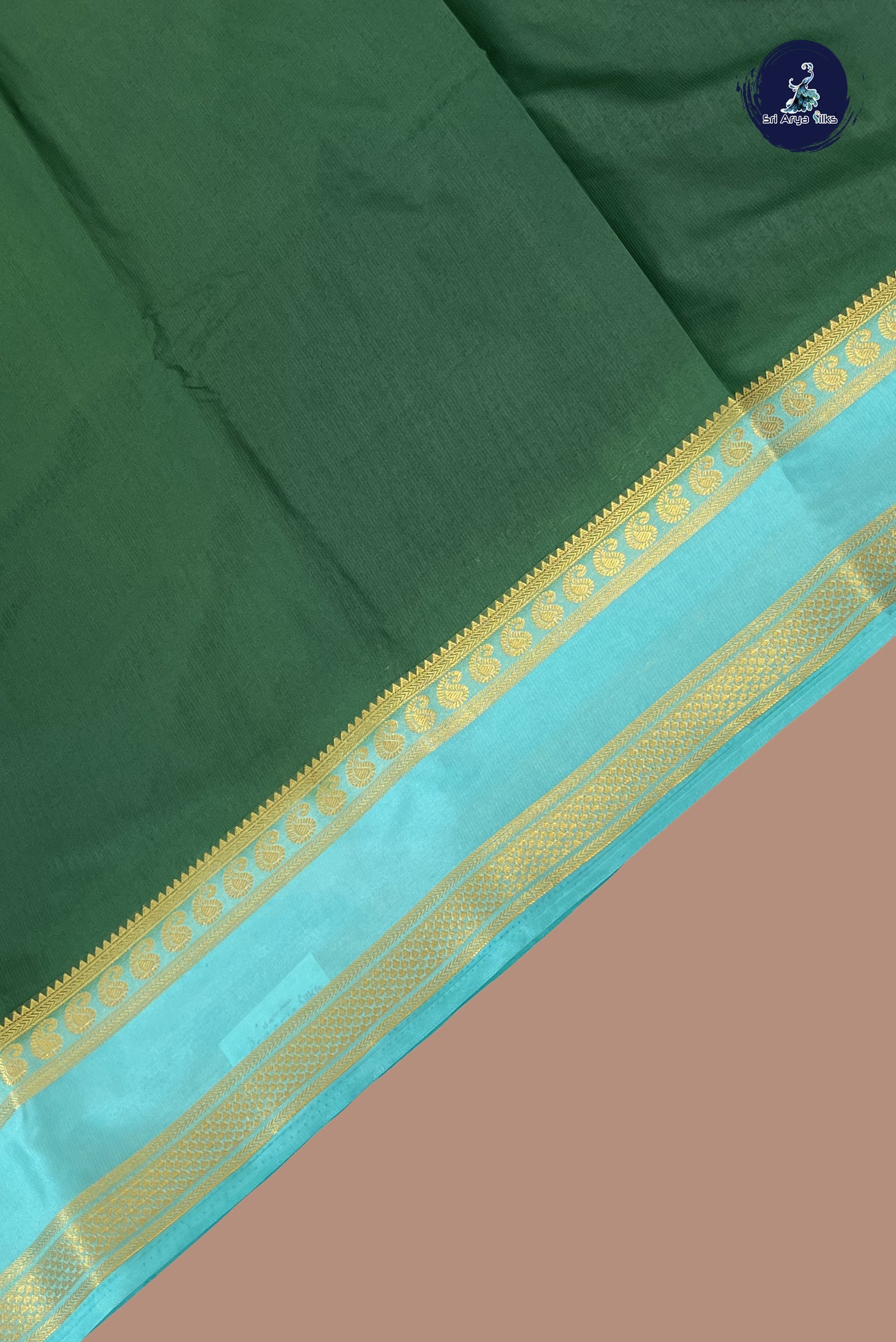 Dark Green Semi Mysore Silk With Plain Pattern