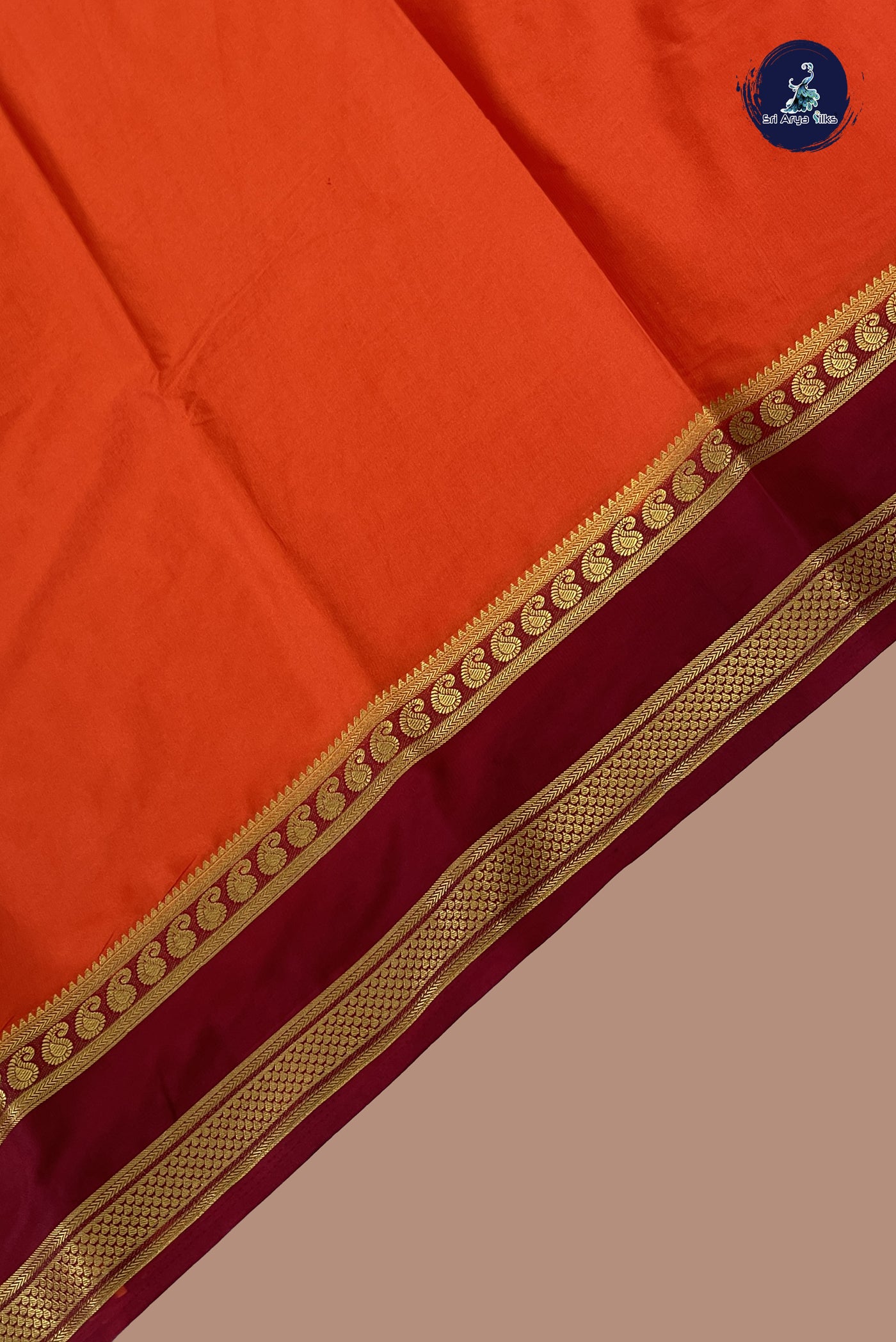 Orange Semi Mysore Silk With Plain Pattern