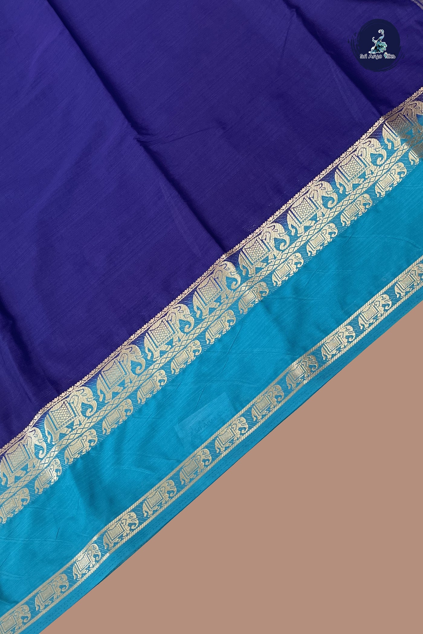 Dark Blue Semi Mysore Silk With Plain Pattern