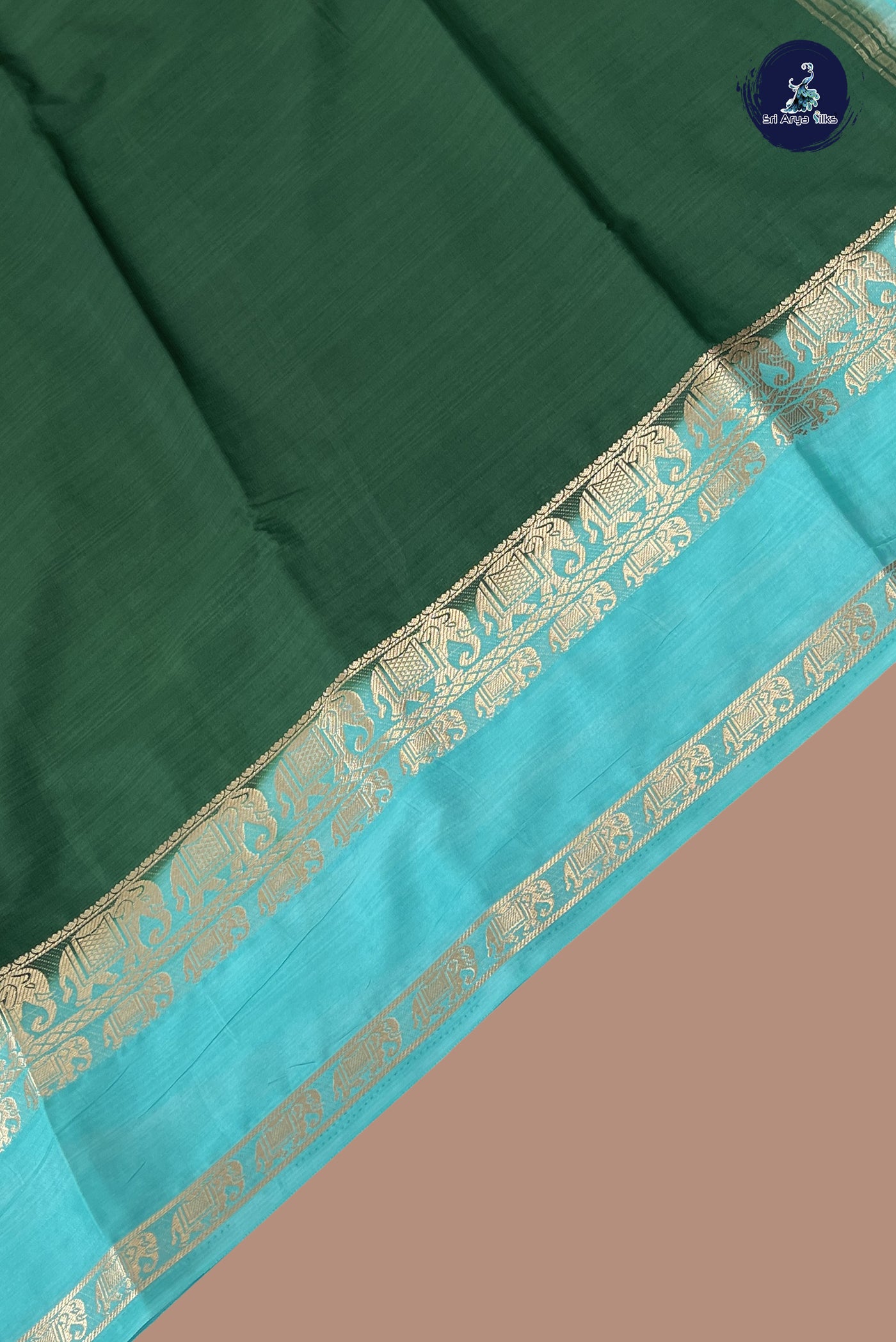 Dark Green Semi Mysore Silk With Plain Pattern
